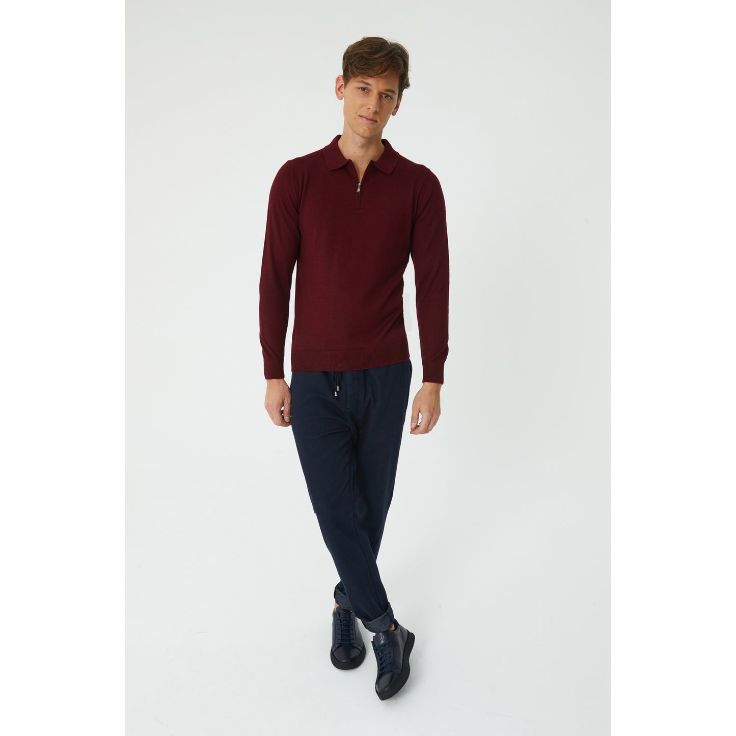 Dark Burgundy Wool Blend Half-Zip Sweater
