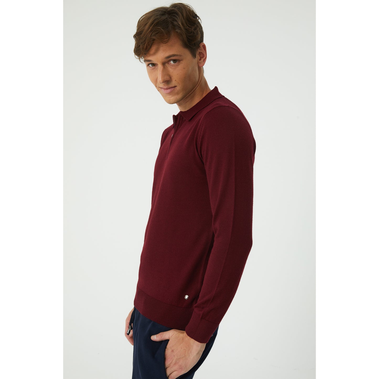 Dark Burgundy Wool Blend Half-Zip Sweater