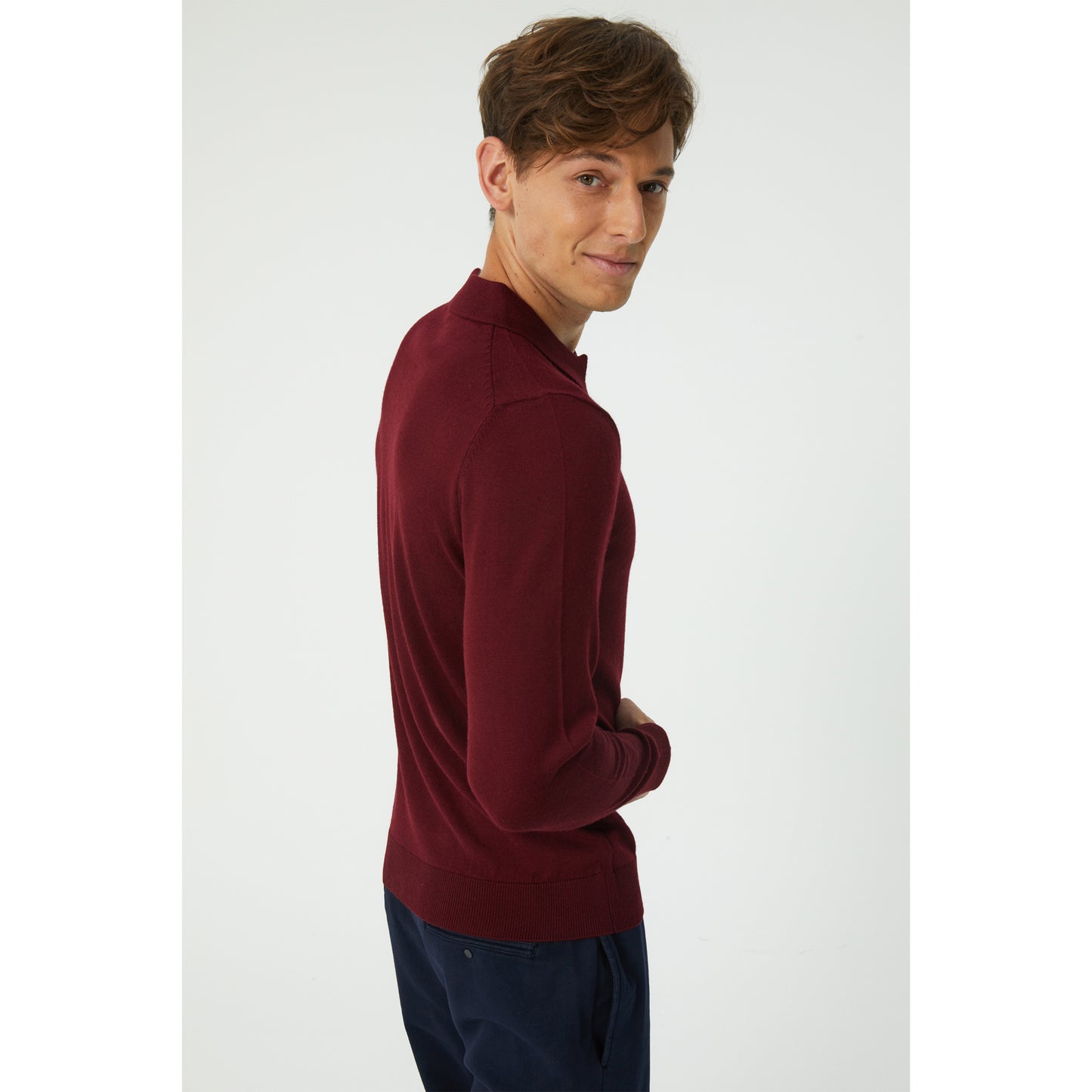Dark Burgundy Wool Blend Half-Zip Sweater