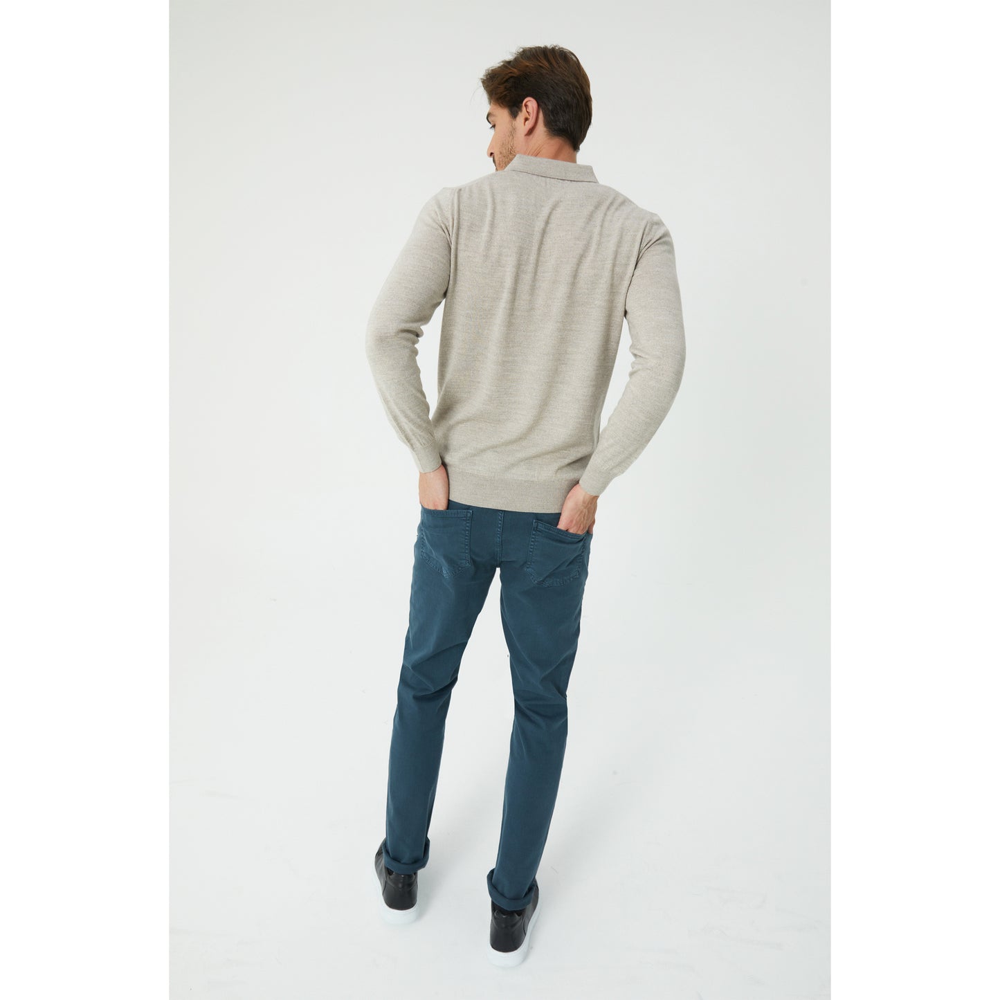 Beige Wool Blend Half-Zip Sweater