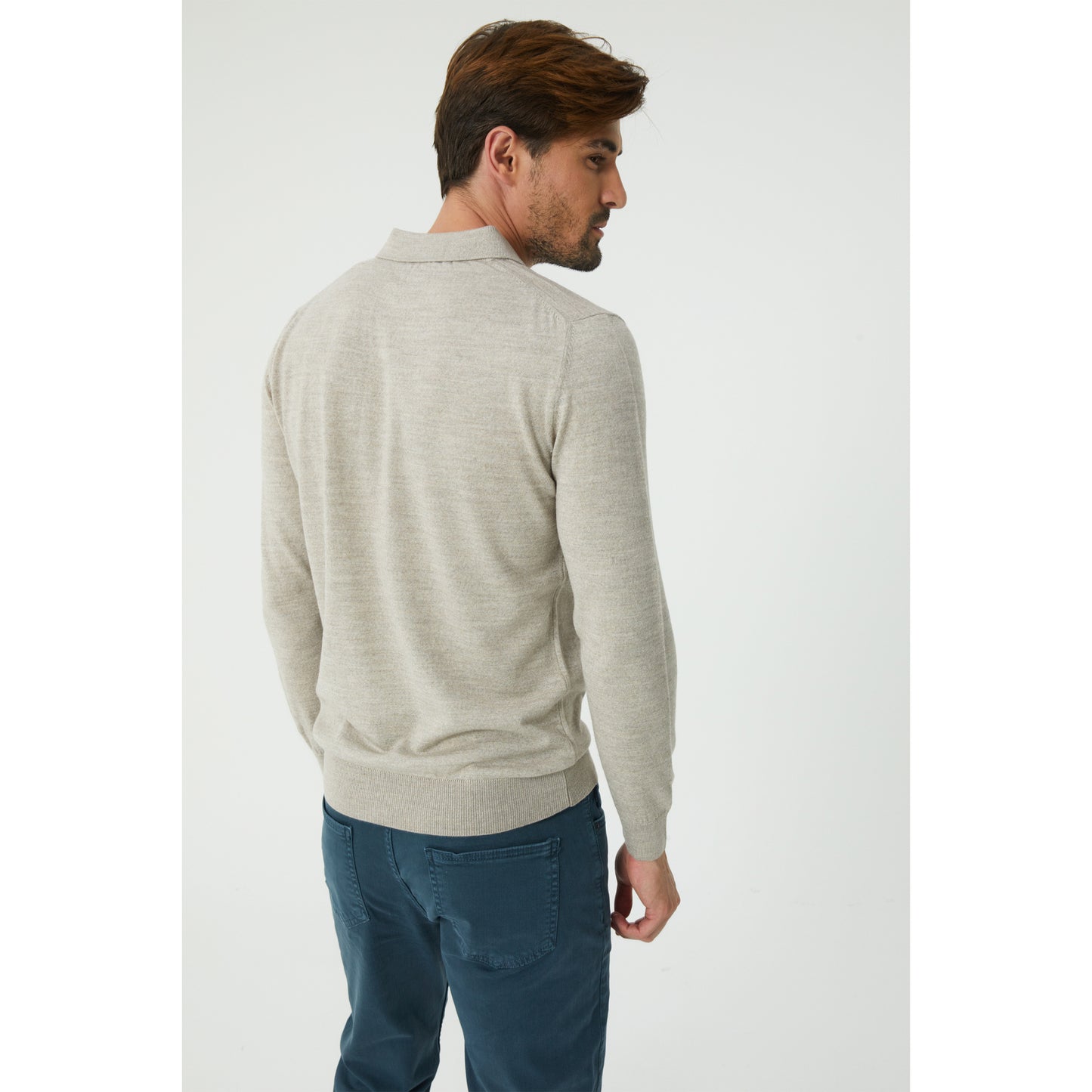 Beige Wool Blend Half-Zip Sweater