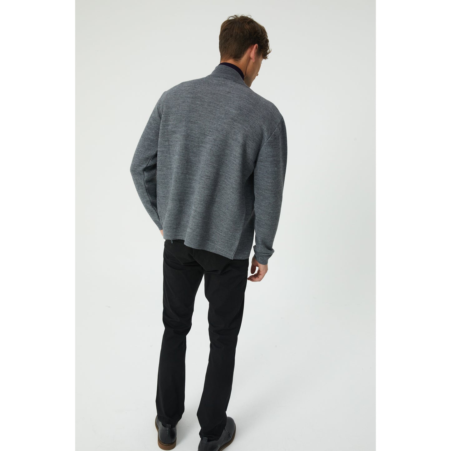 Grey Wool Blend Zip-Up Cardigan