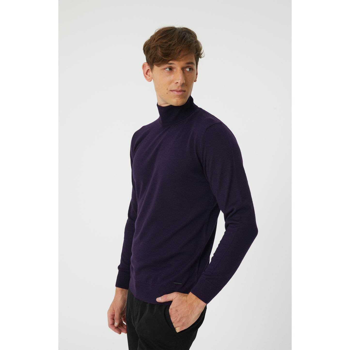 Purple Wool Blend Turtleneck Sweater