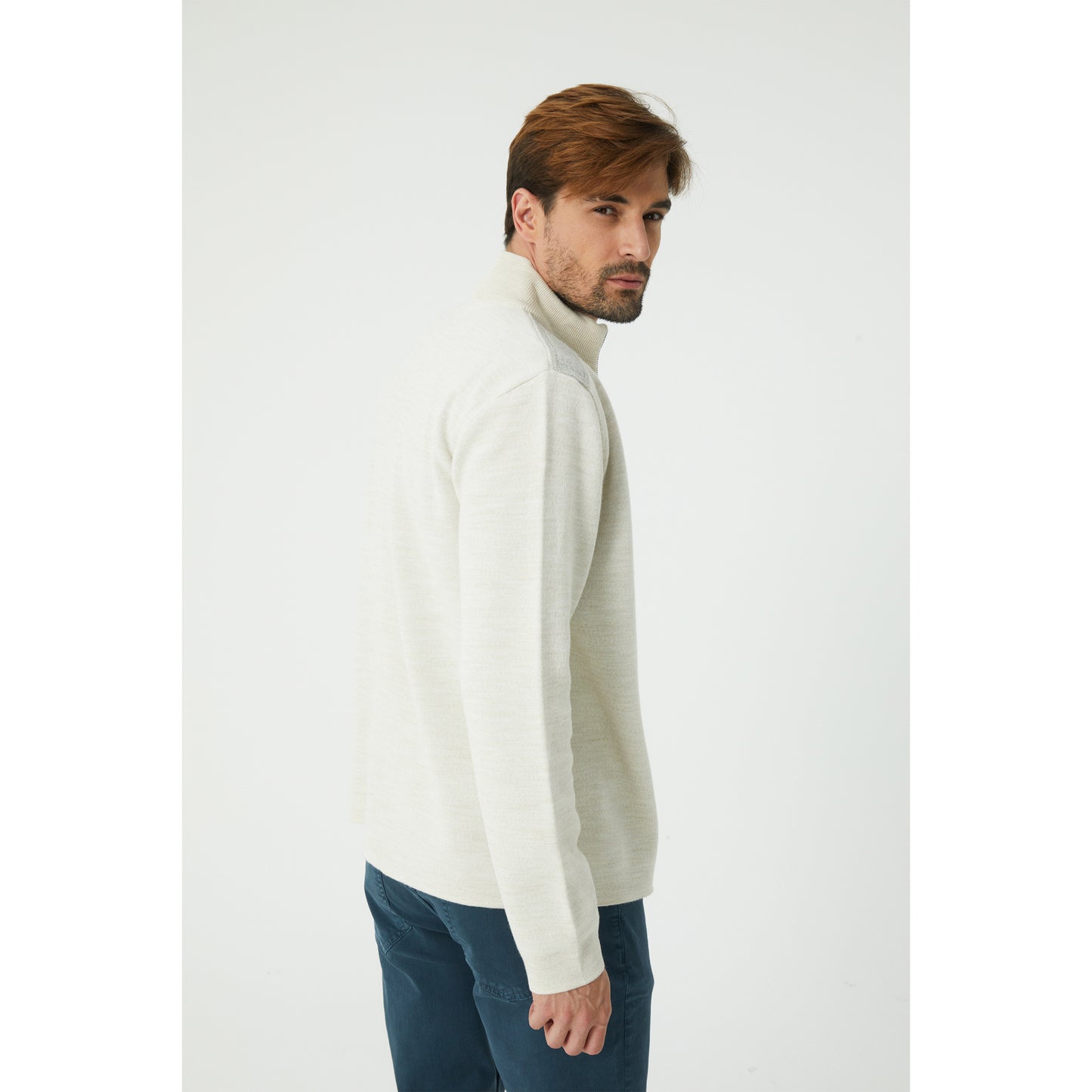 Cream Wool Blend Zip-Up Cardigan