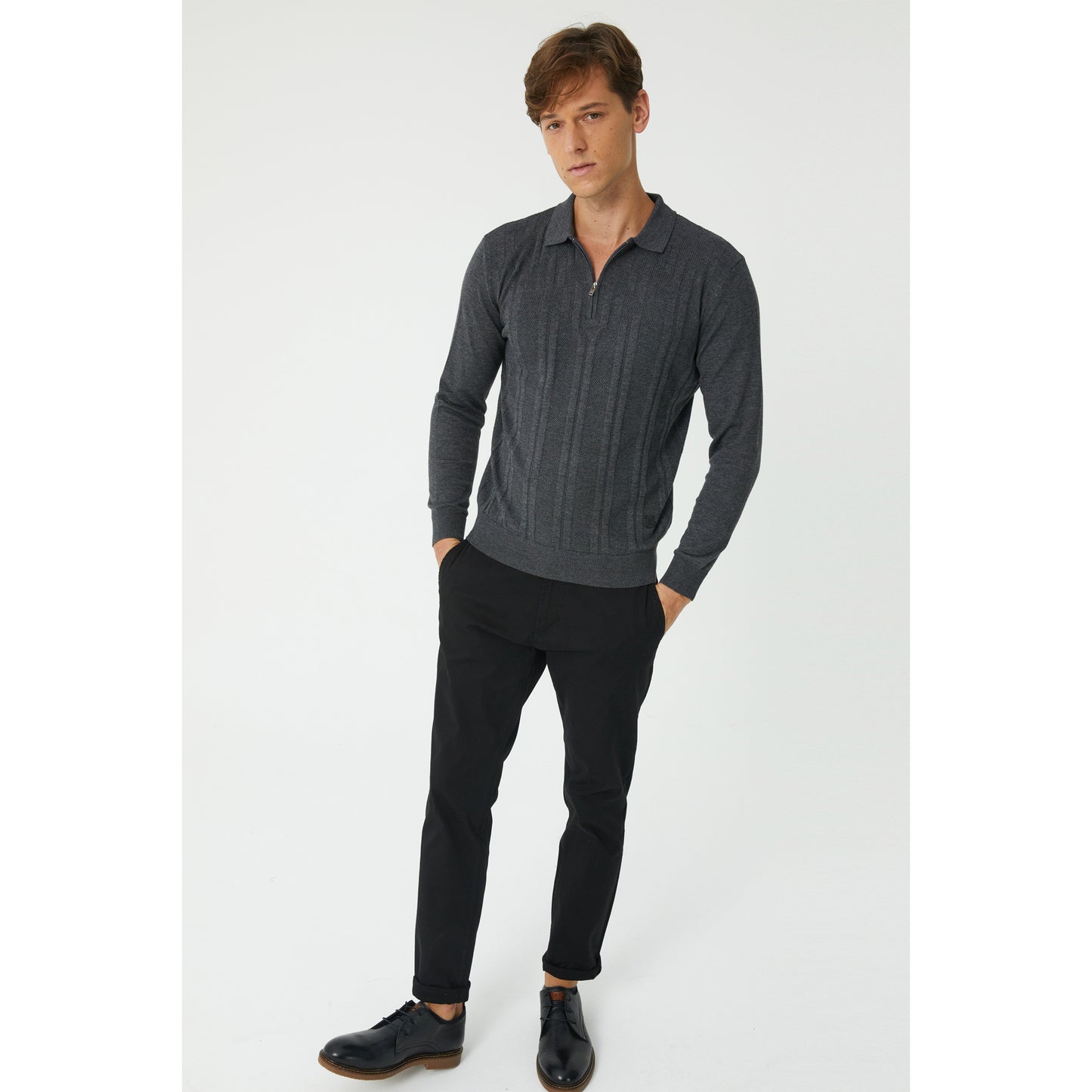 Anthracite Textured Half Zip Sweater