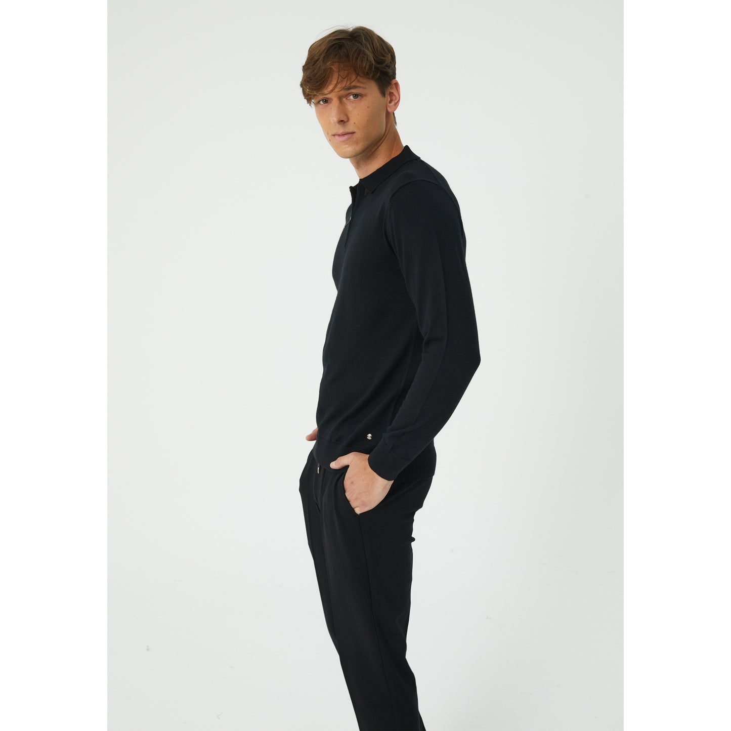 Black Wool Blend Half-Zip Sweater