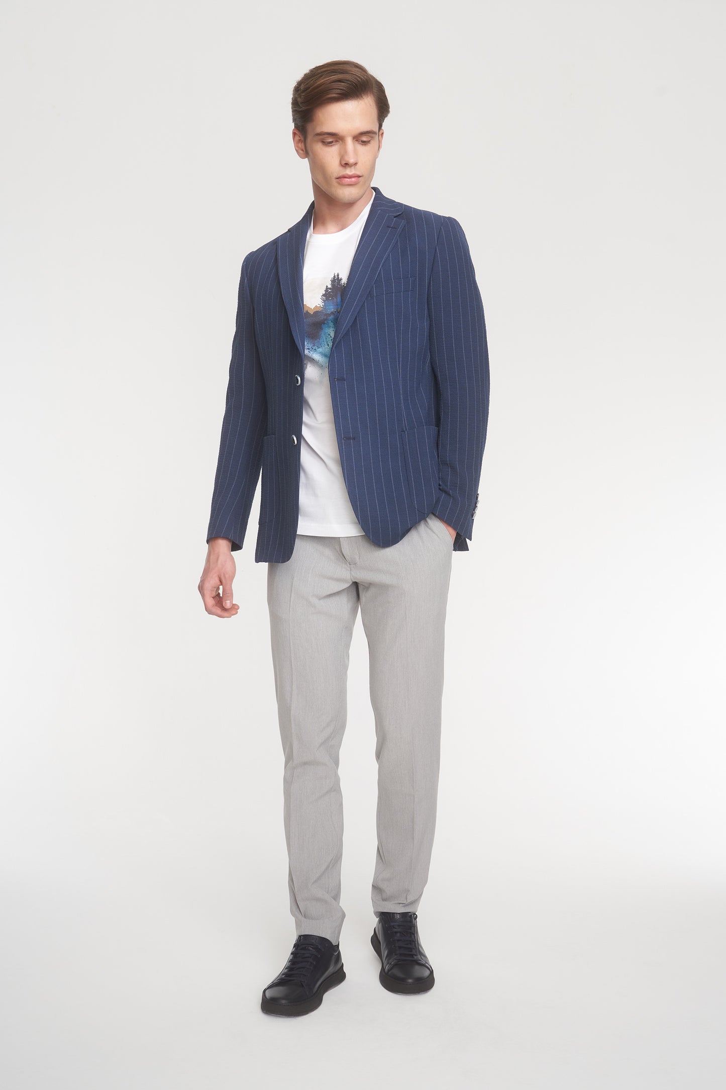 Indigo White Striped Sport Jacket