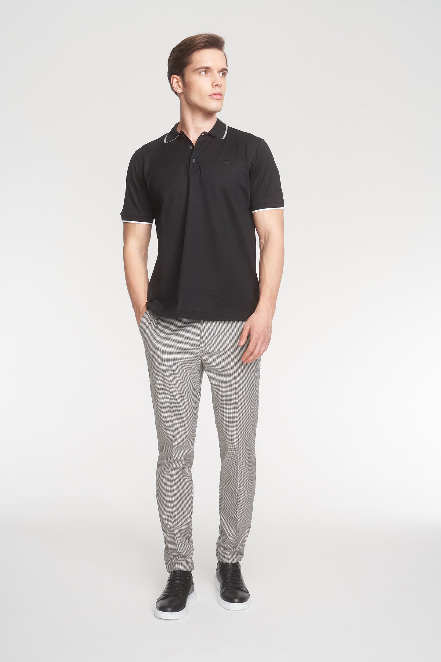 Black Mercerized Cotton Buttoned Polo T-Shirt
