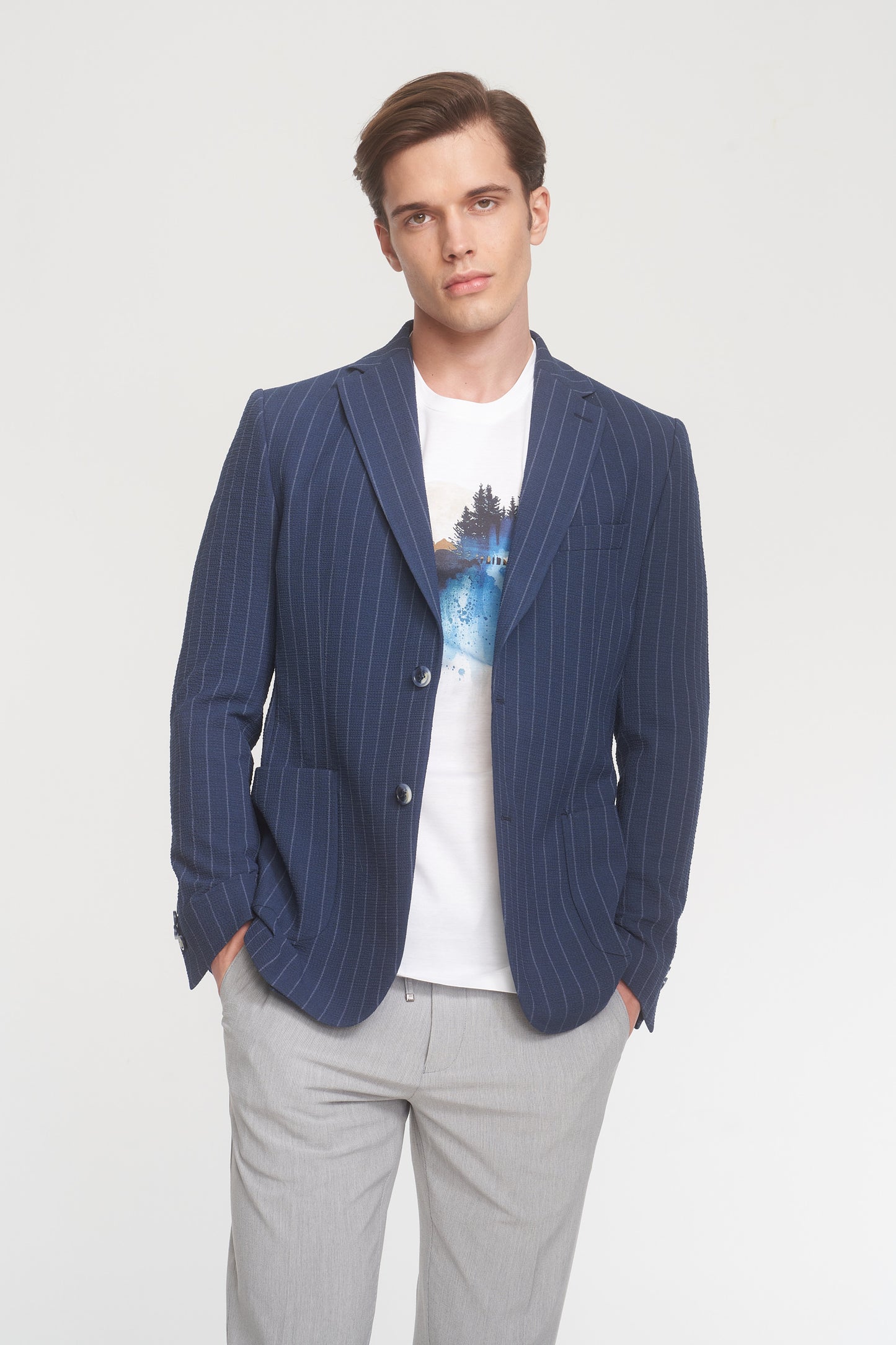 Indigo White Striped Sport Jacket