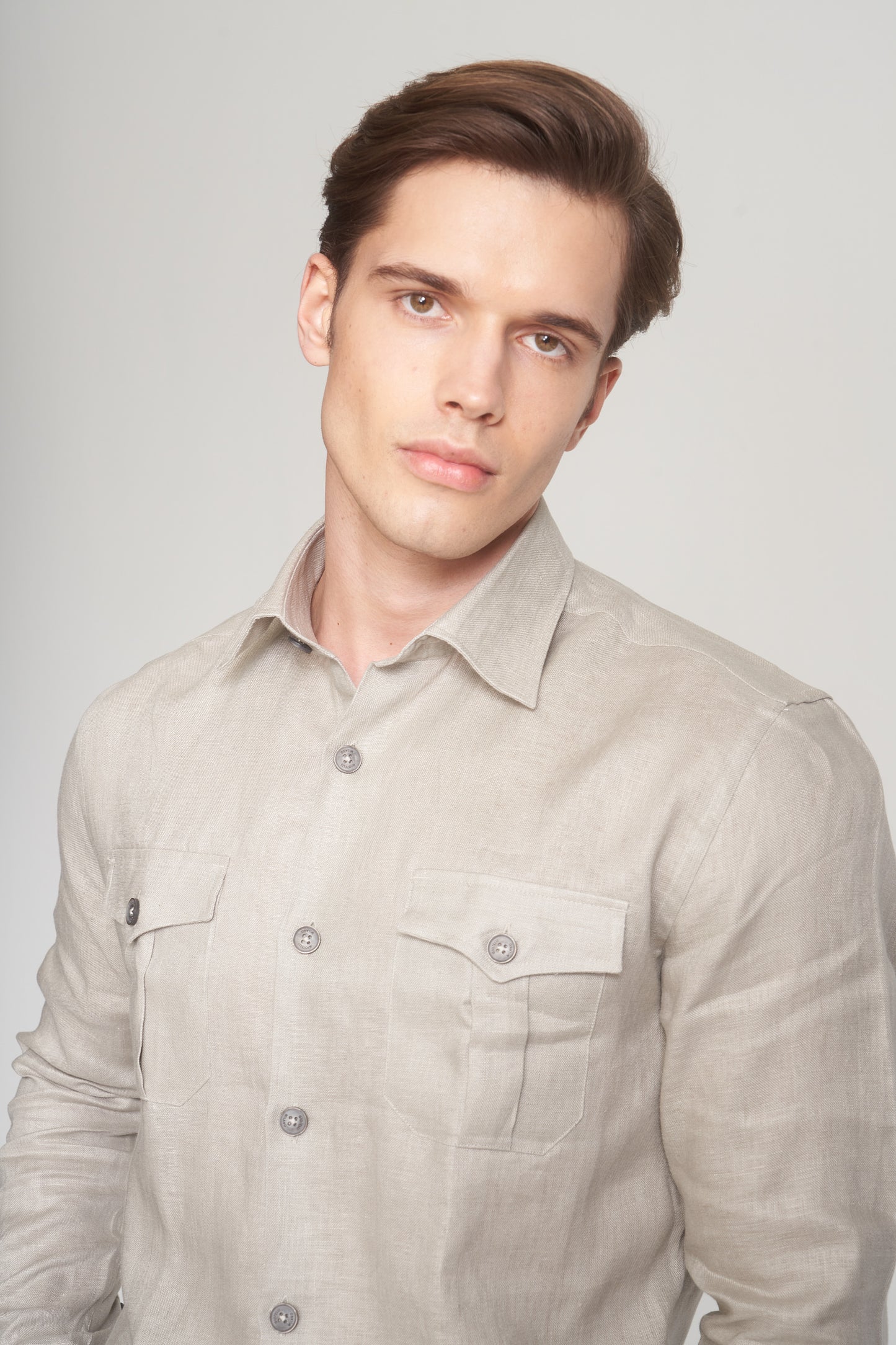 Beige Linen Shirt Jacket