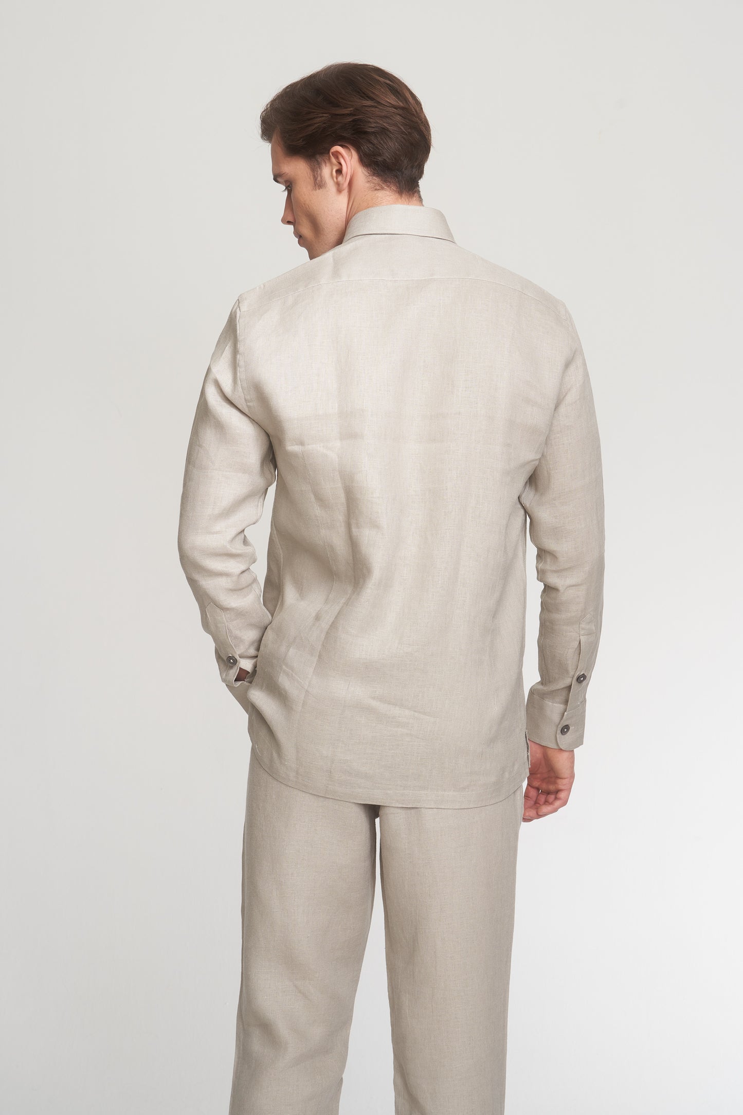 Beige Linen Shirt Jacket