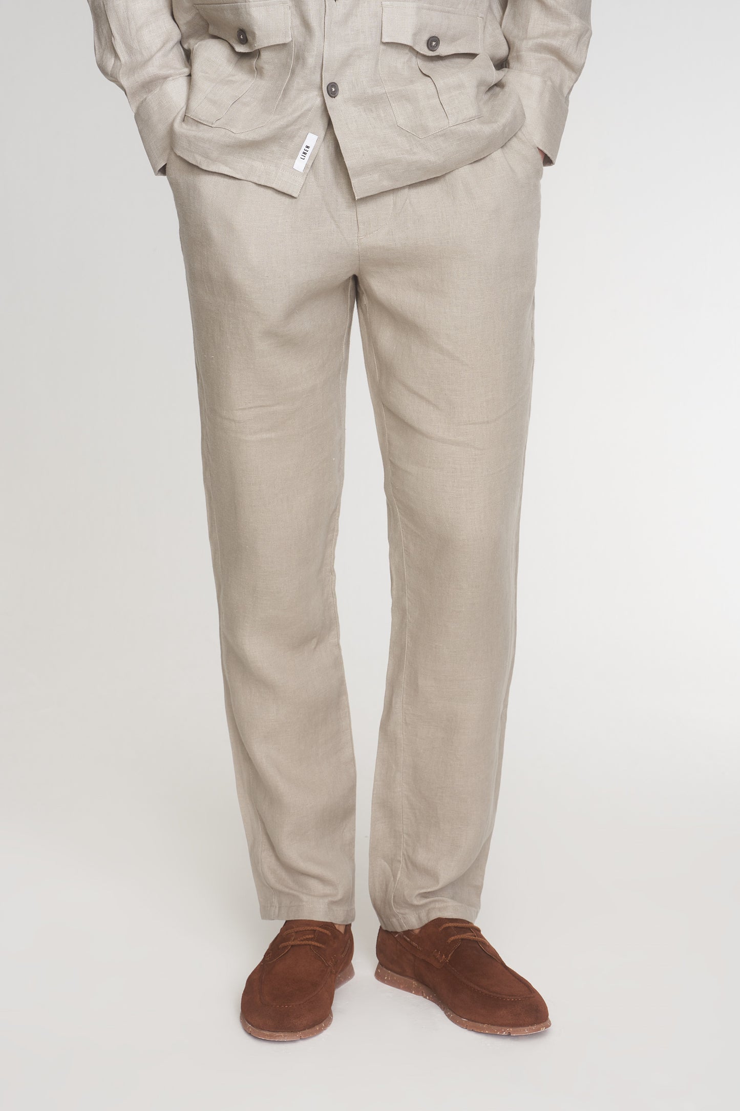 Beige Relaxed Fit Linen Trousers