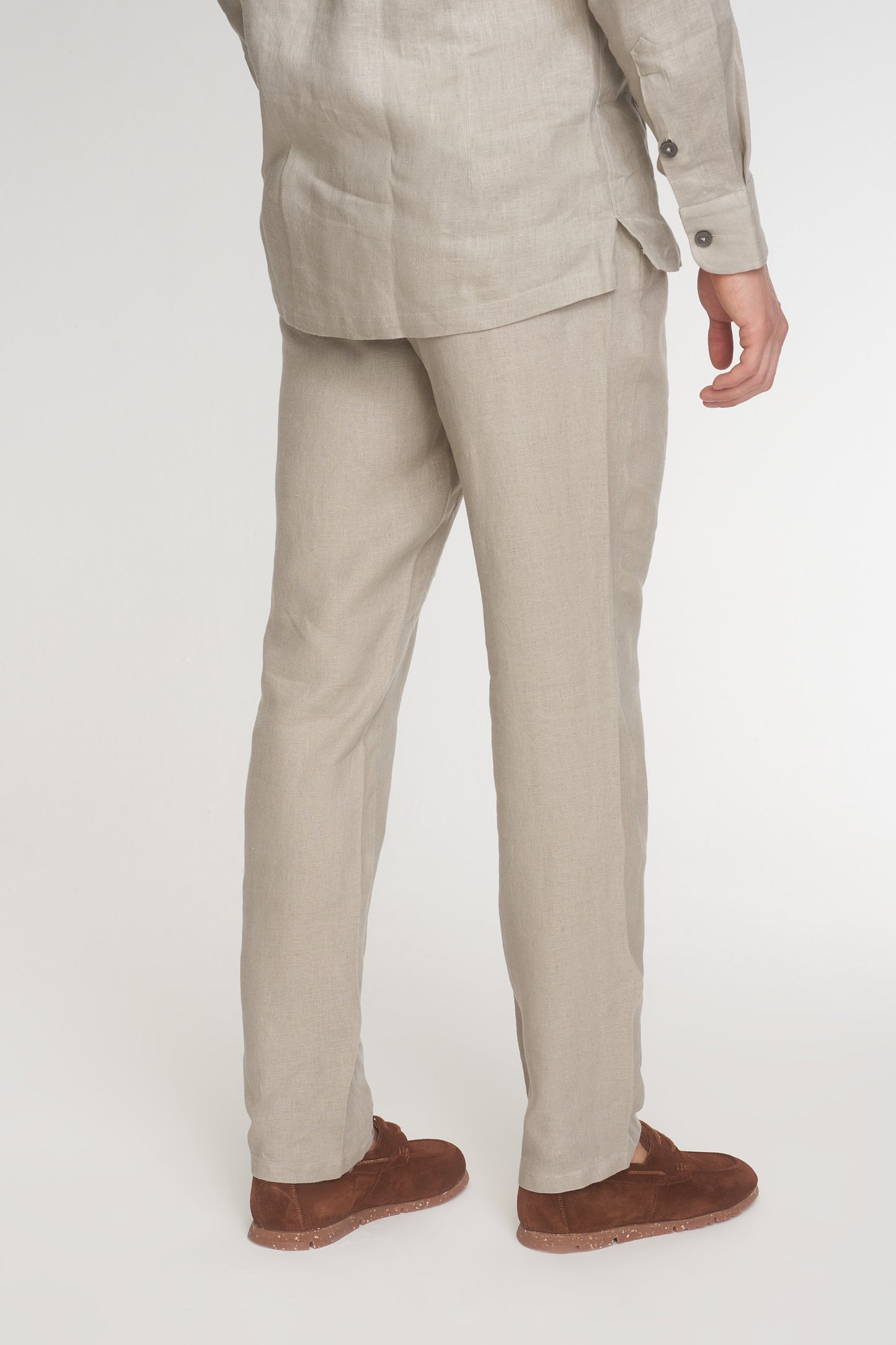 Beige Relaxed Fit Linen Trousers