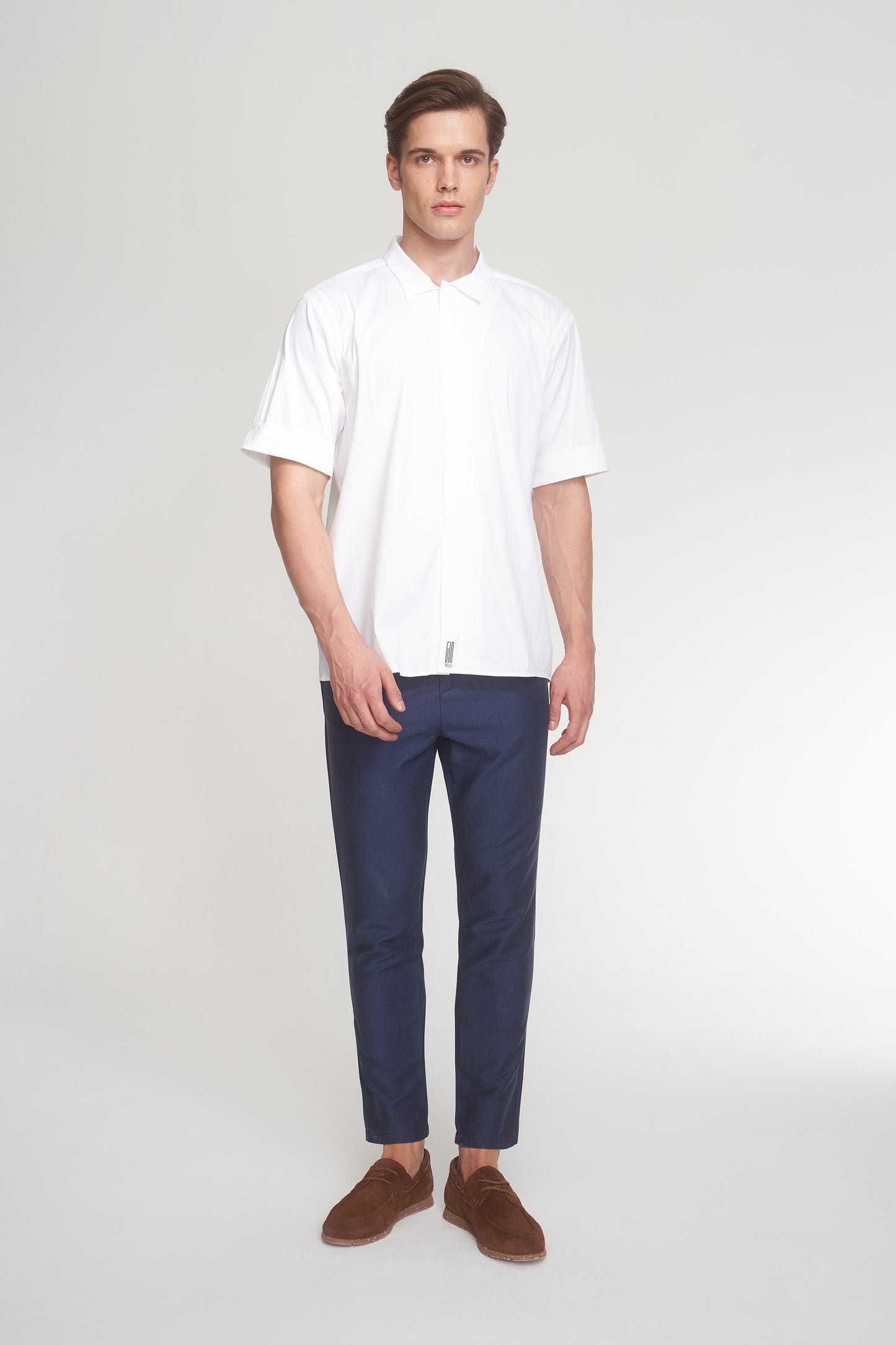 White Short Sleeve Zip-Up Shirt