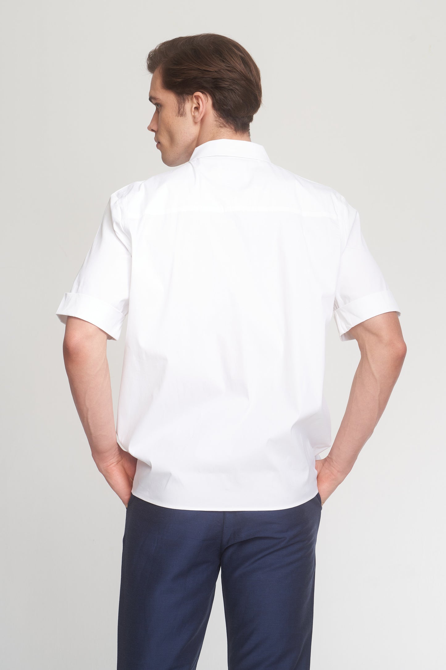 White Short Sleeve Zip-Up Shirt