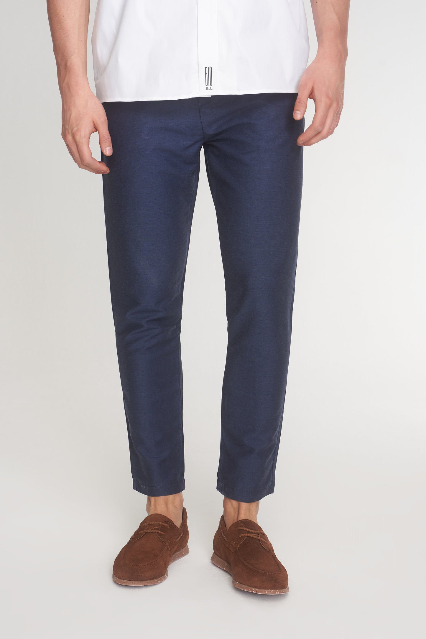 Navy Linen Blend Trousers