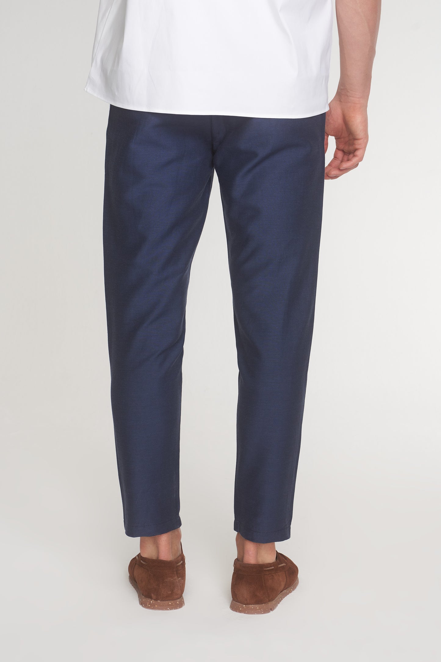 Navy Linen Blend Trousers