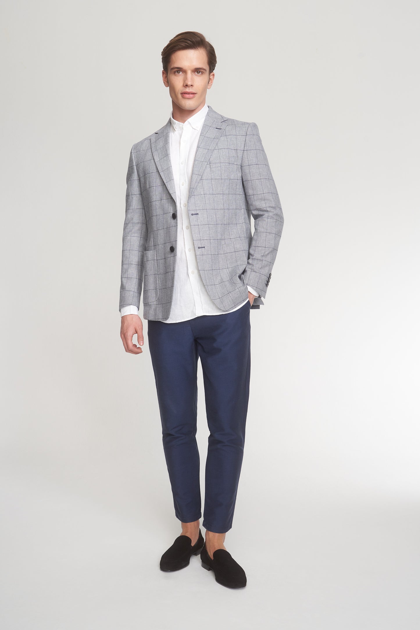 Grey Cotton Linen Blend Sport Jacket