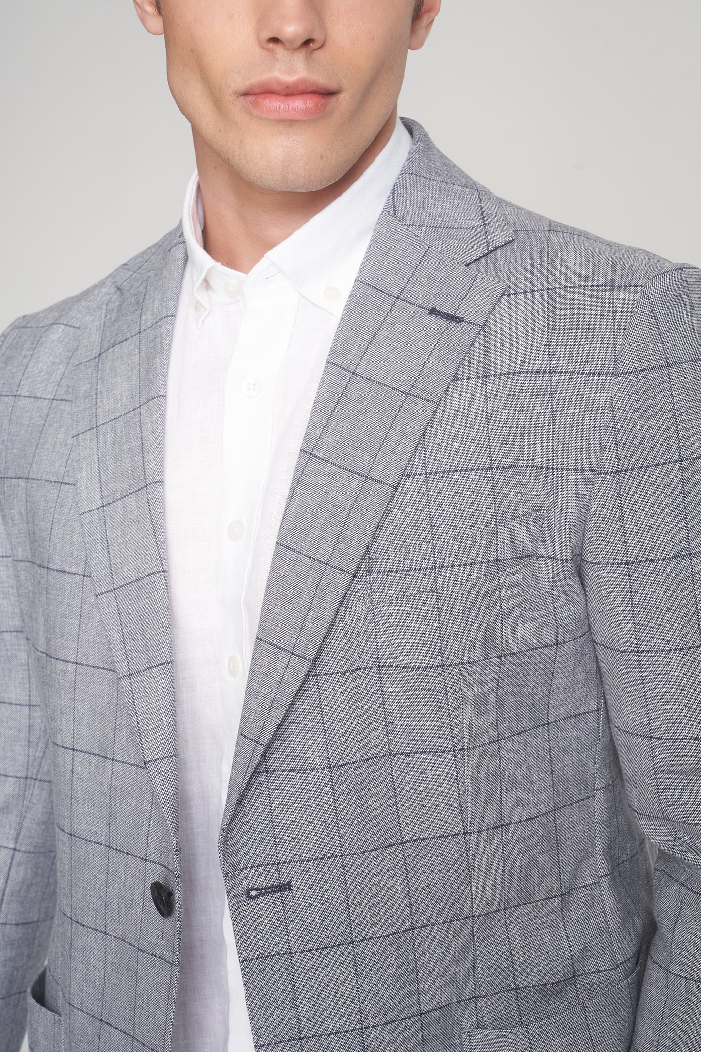 Grey Cotton Linen Blend Sport Jacket