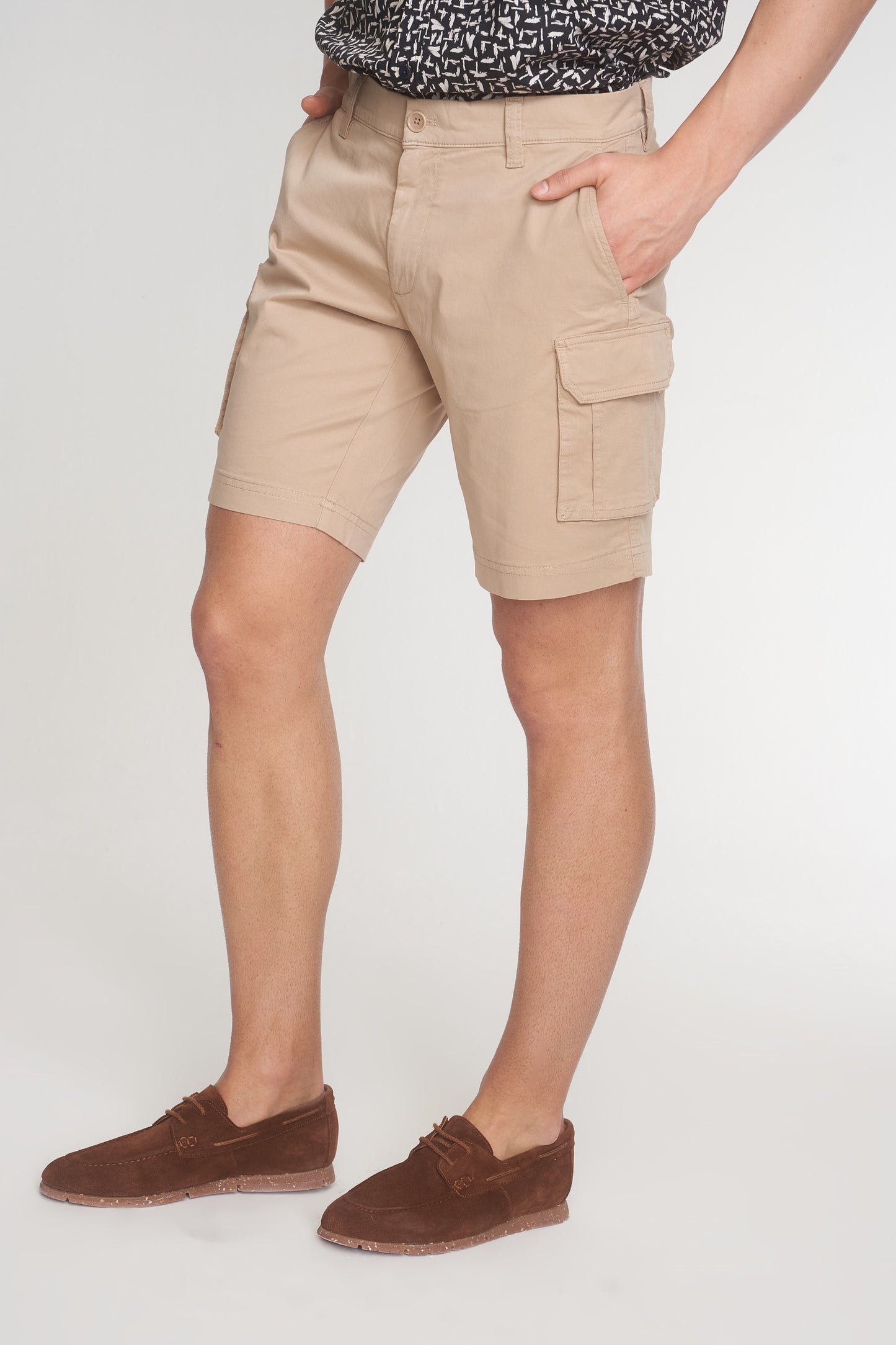 Beige Cotton Blend Shorts