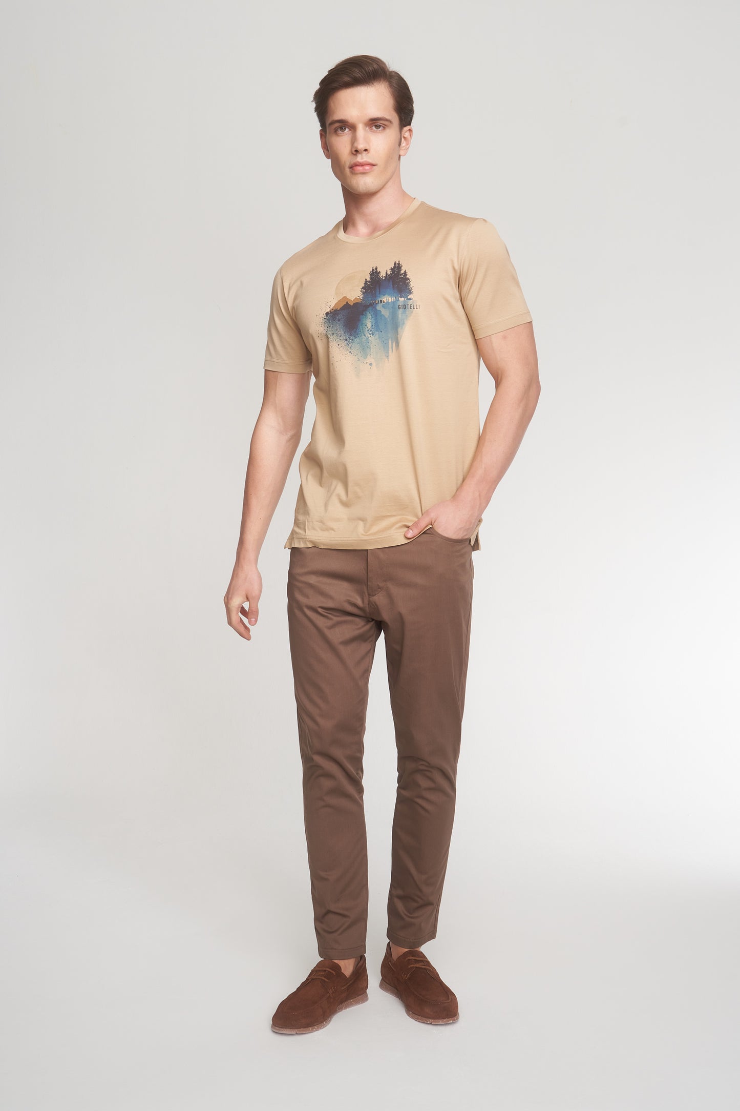 Beige Mercerized Cotton Graphic T-Shirt