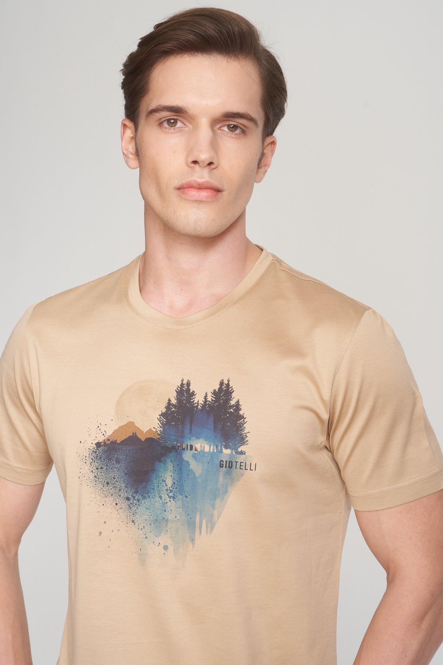 Beige Mercerized Cotton Graphic T-Shirt