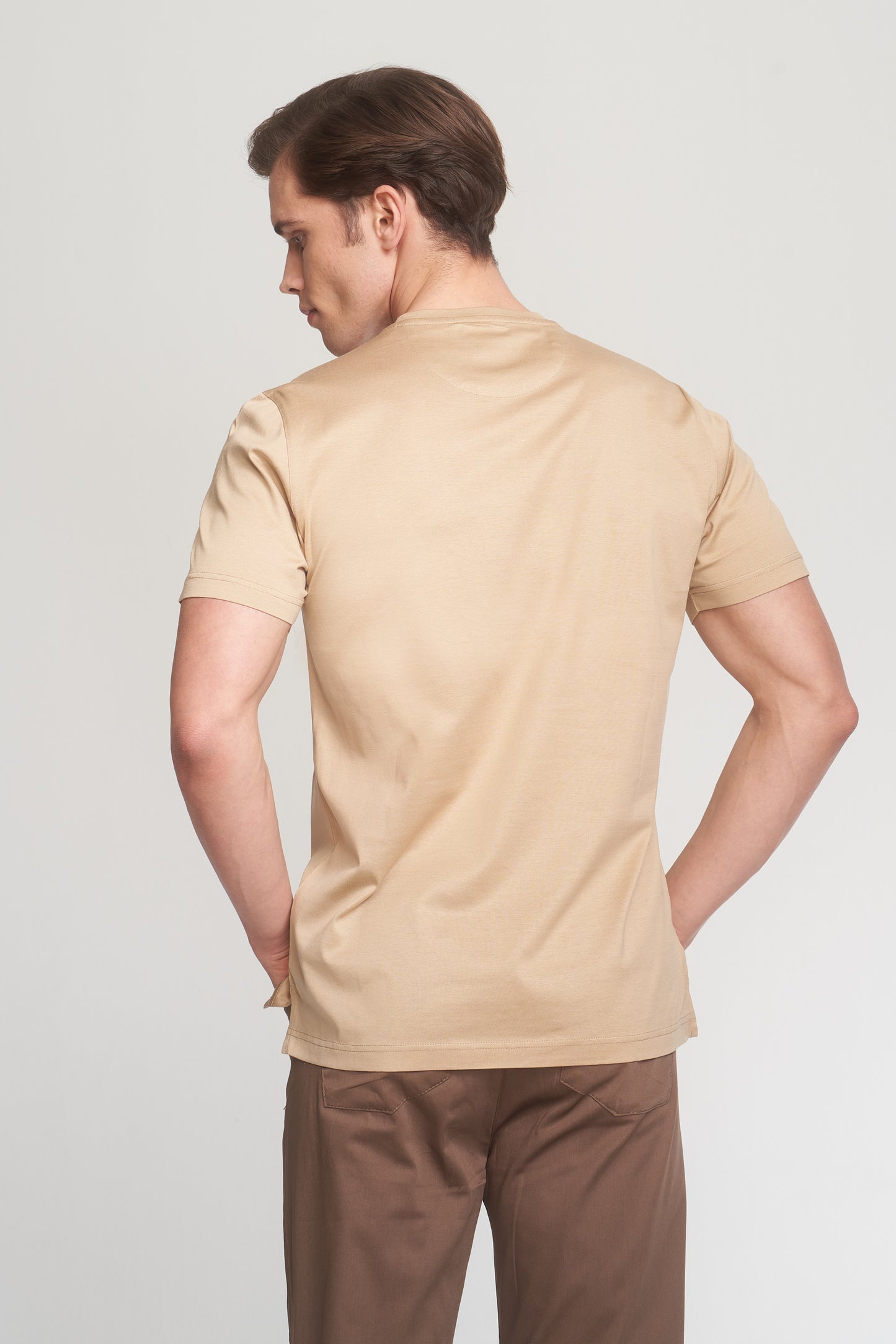 Beige Mercerized Cotton Graphic T-Shirt