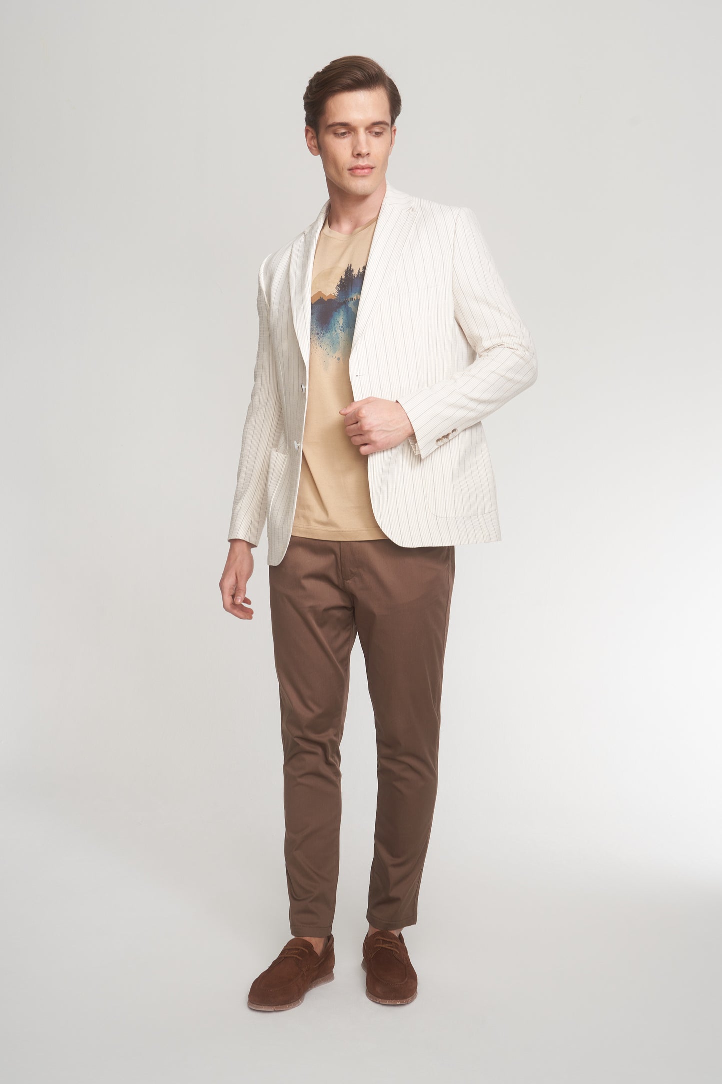 Beige Grey Stripped Sport Jacket