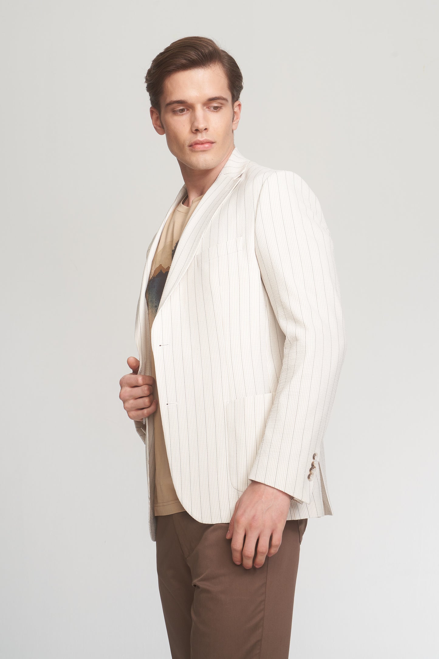 Beige Grey Stripped Sport Jacket