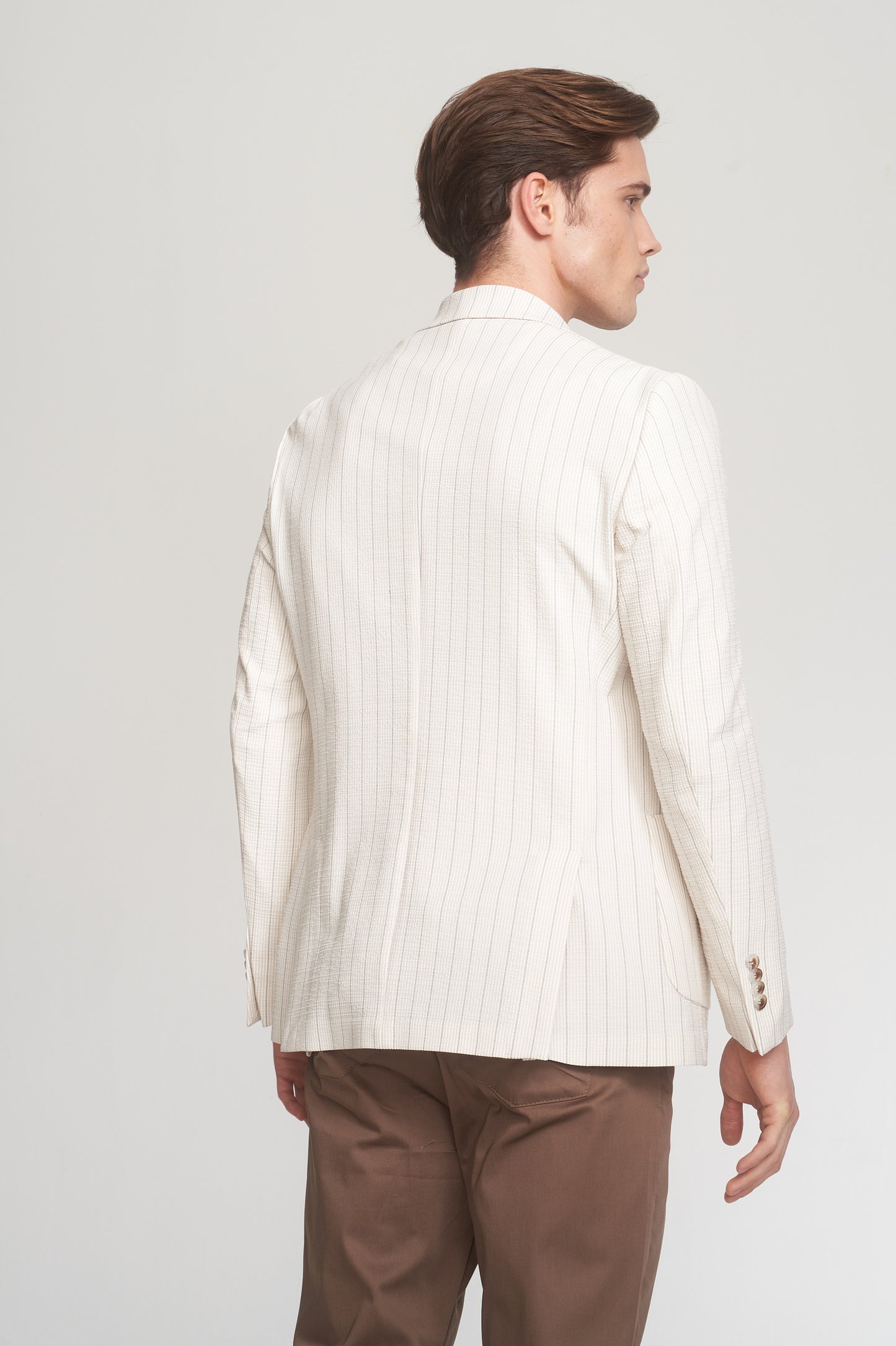 Beige Grey Stripped Sport Jacket