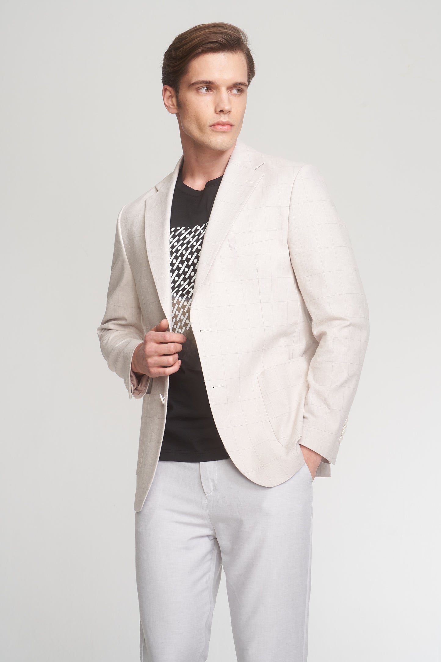 Beige Cotton Linen Blend Sport Jacket
