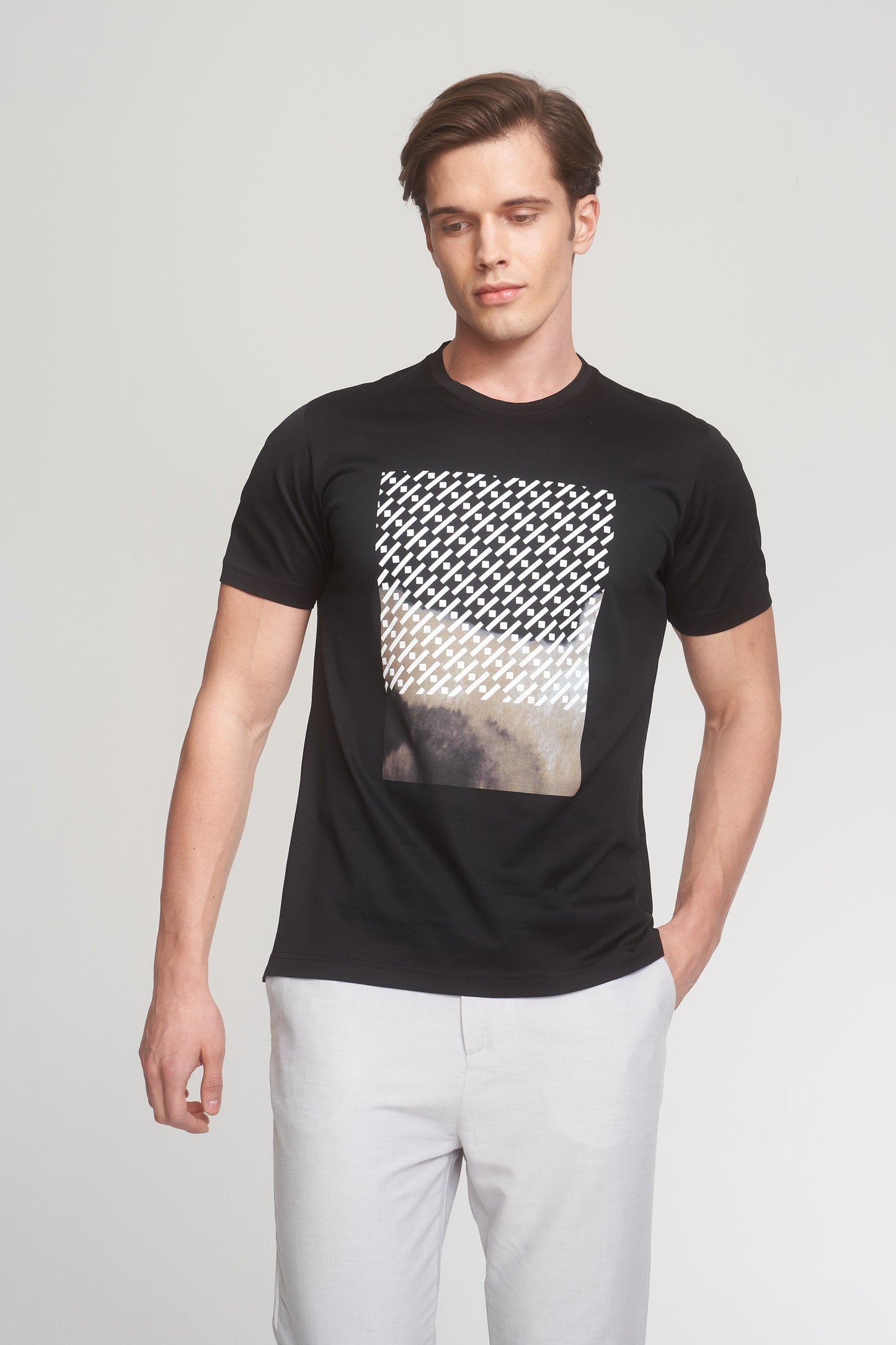 Black Mercerized Cotton Graphic T-Shirt
