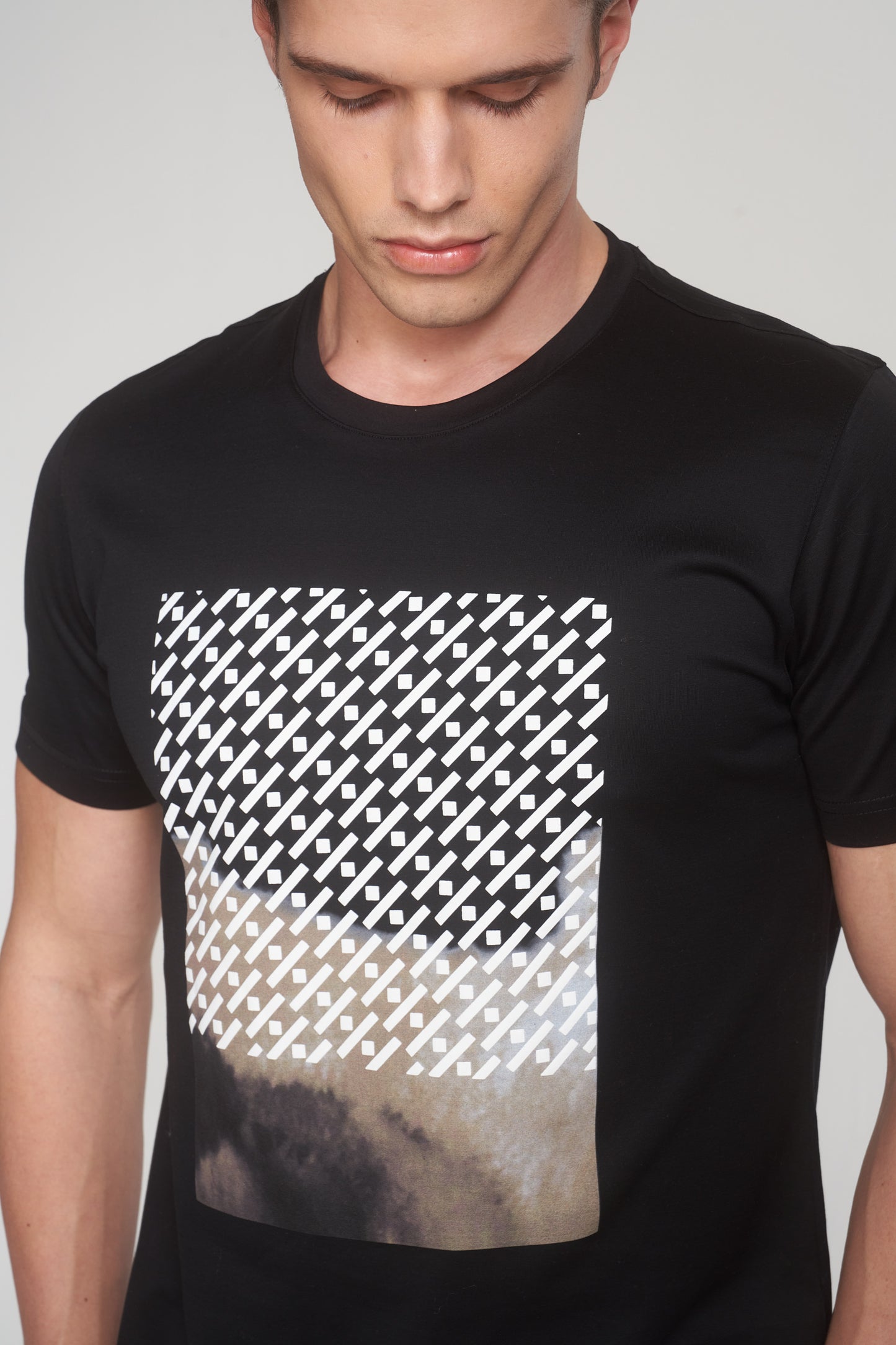 Black Mercerized Cotton Graphic T-Shirt