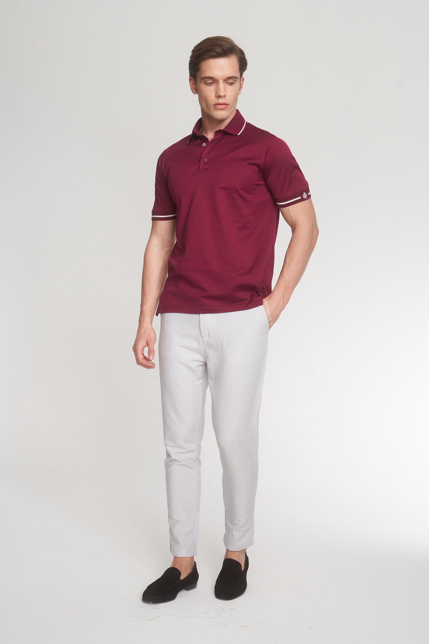 Cherry Mercerized Cotton Buttoned Polo T-Shirt