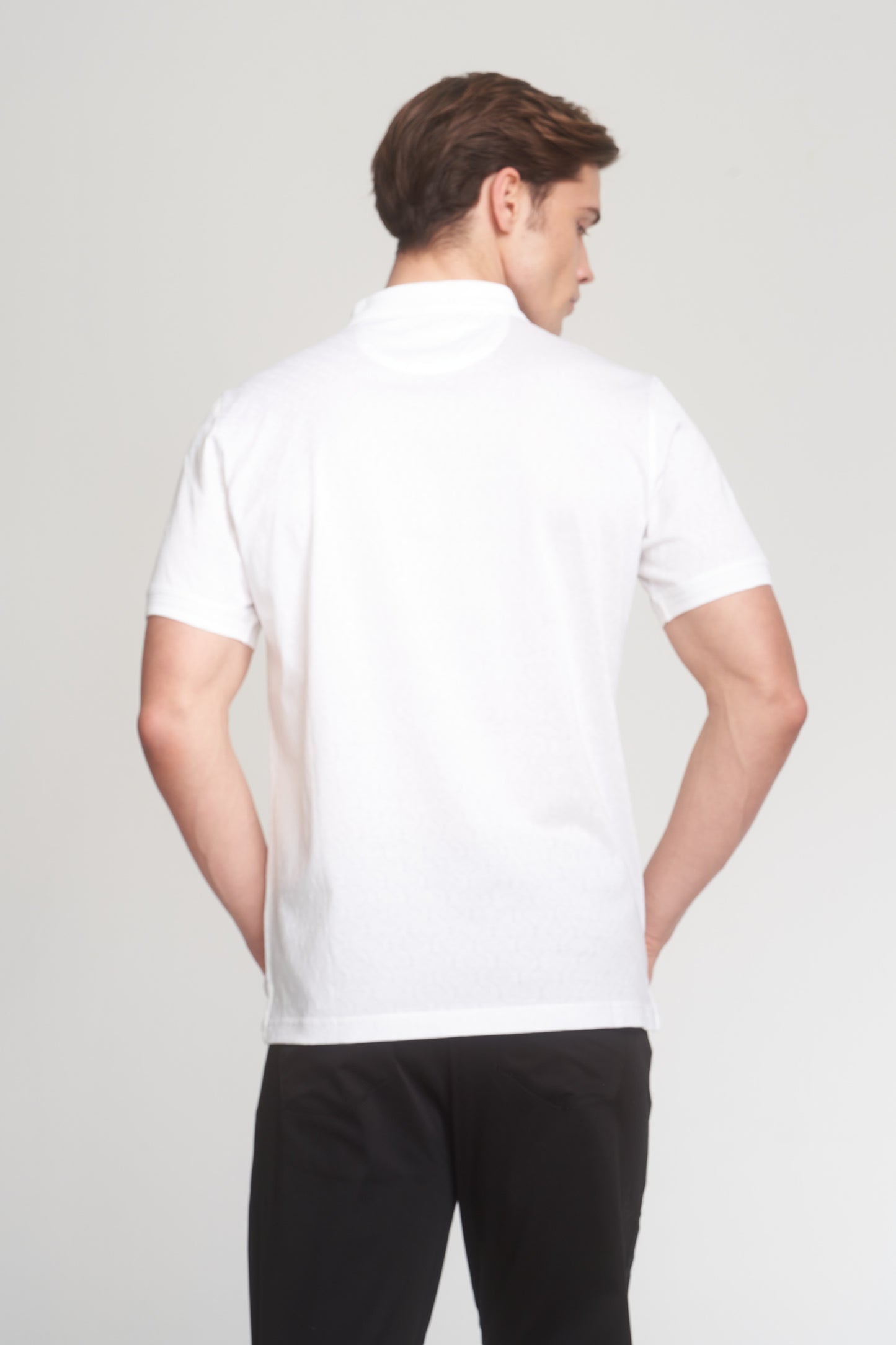 White Mercerized Cotton Patterned Polo T-Shirt