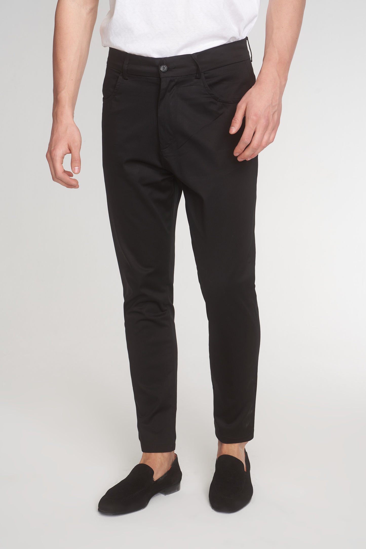 Black Cotton Slim Fit Trousers