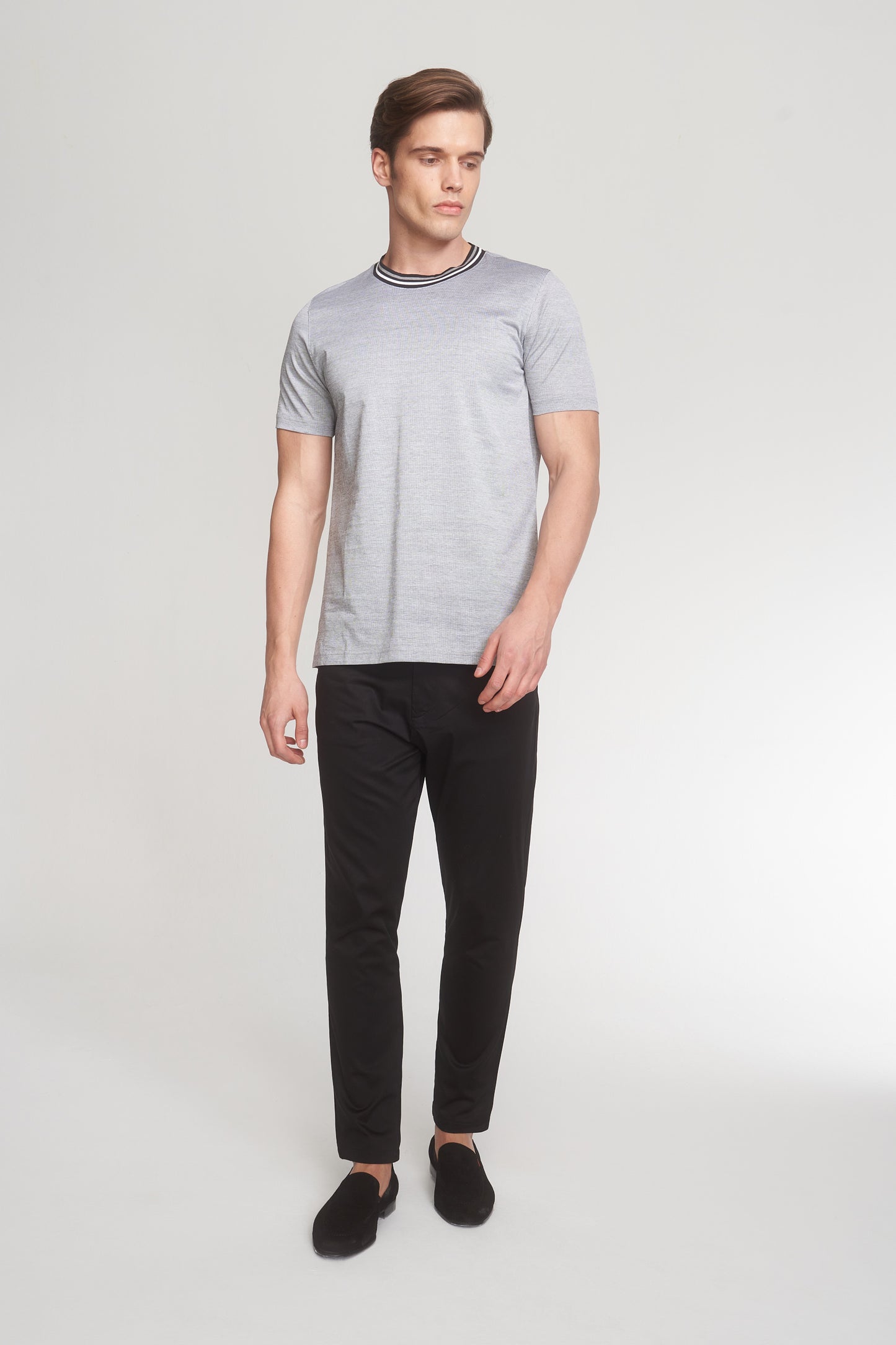 Black Mercerized Cotton Grey T-Shirt