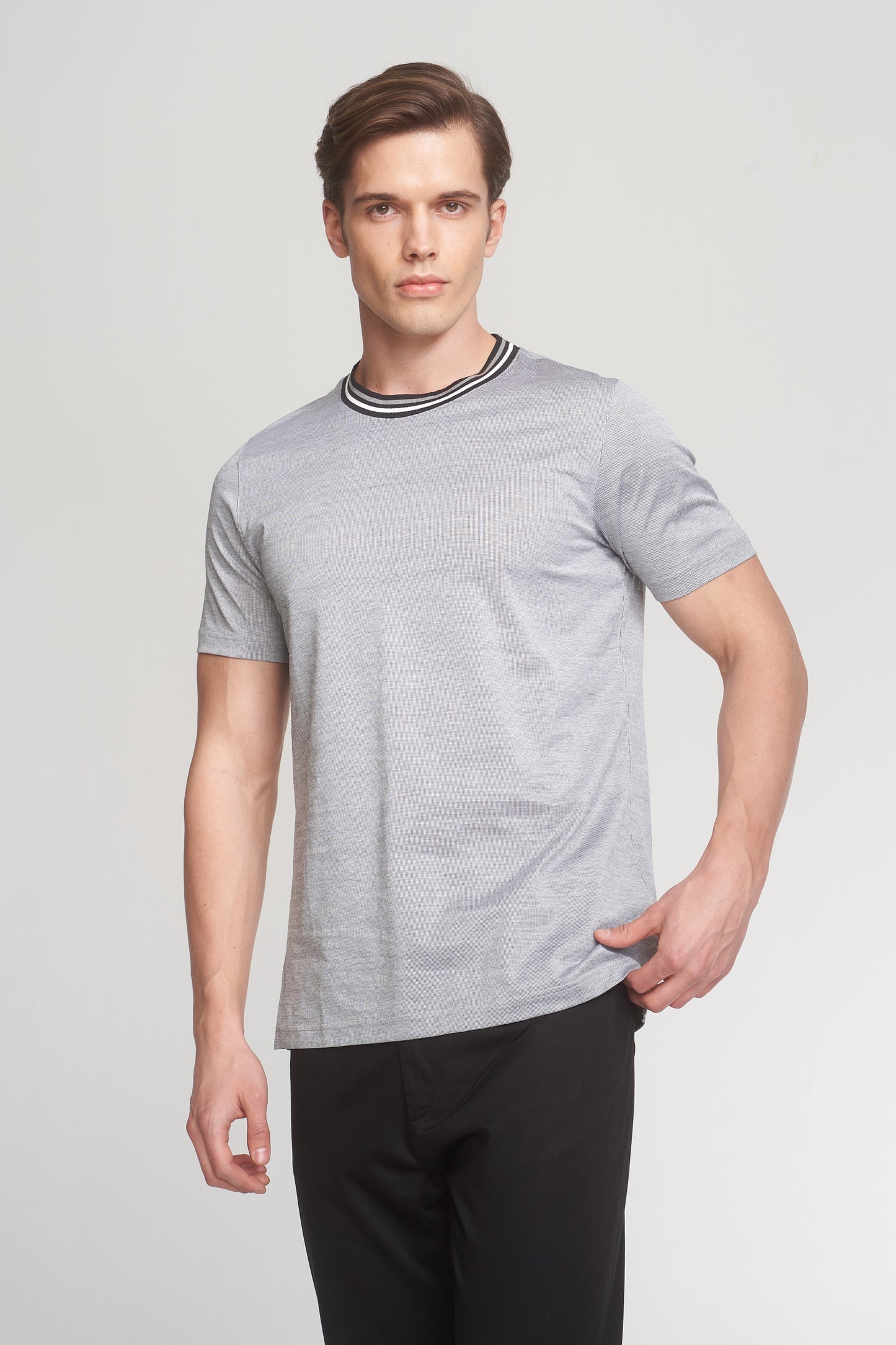Black Mercerized Cotton Grey T-Shirt