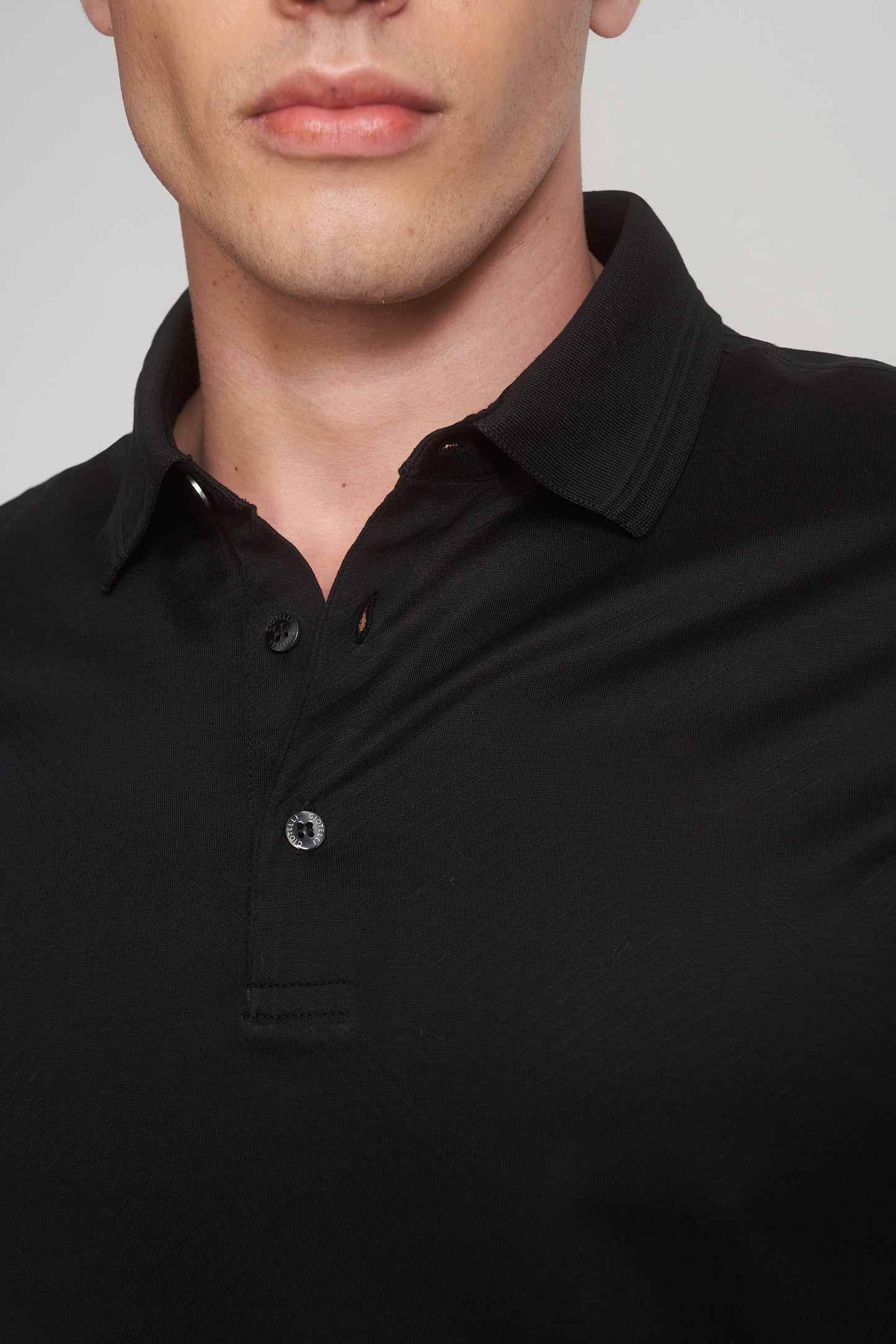 Black Mercerized Cotton Buttoned Polo T-Shirt
