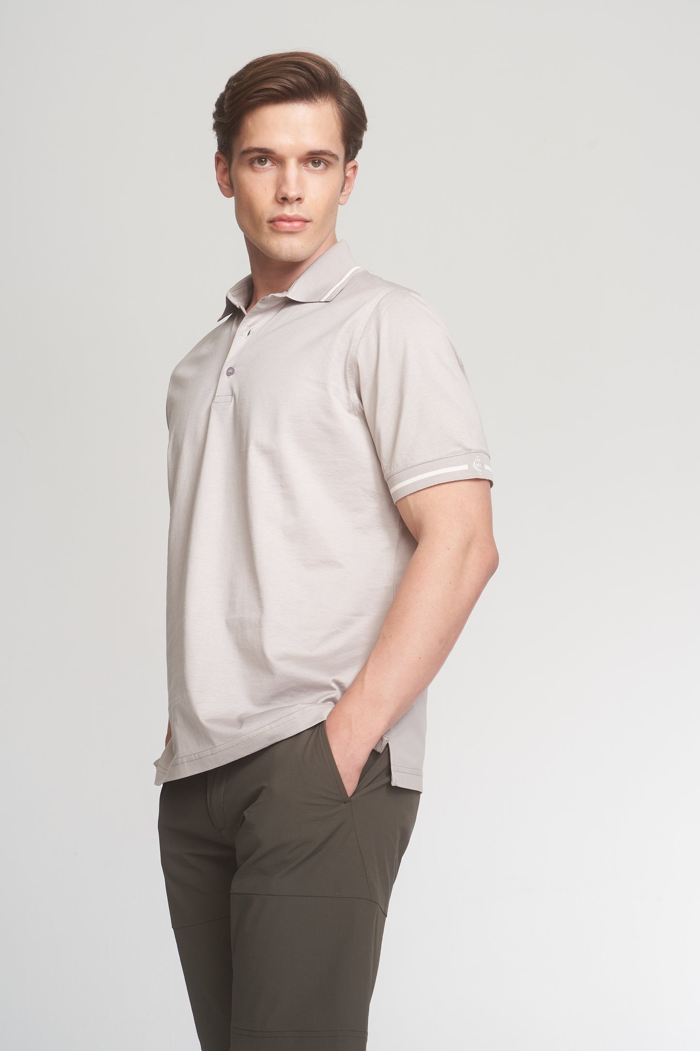 Light Beige Mercerized Cotton Buttoned Polo T-Shirt