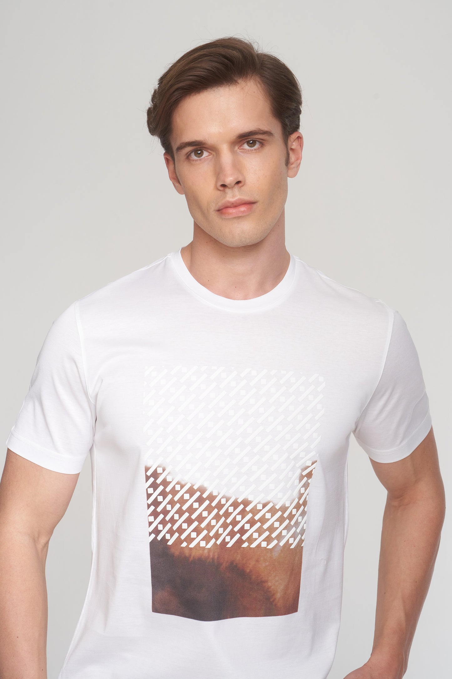 White Mercerized Cotton Graphic T-Shirt