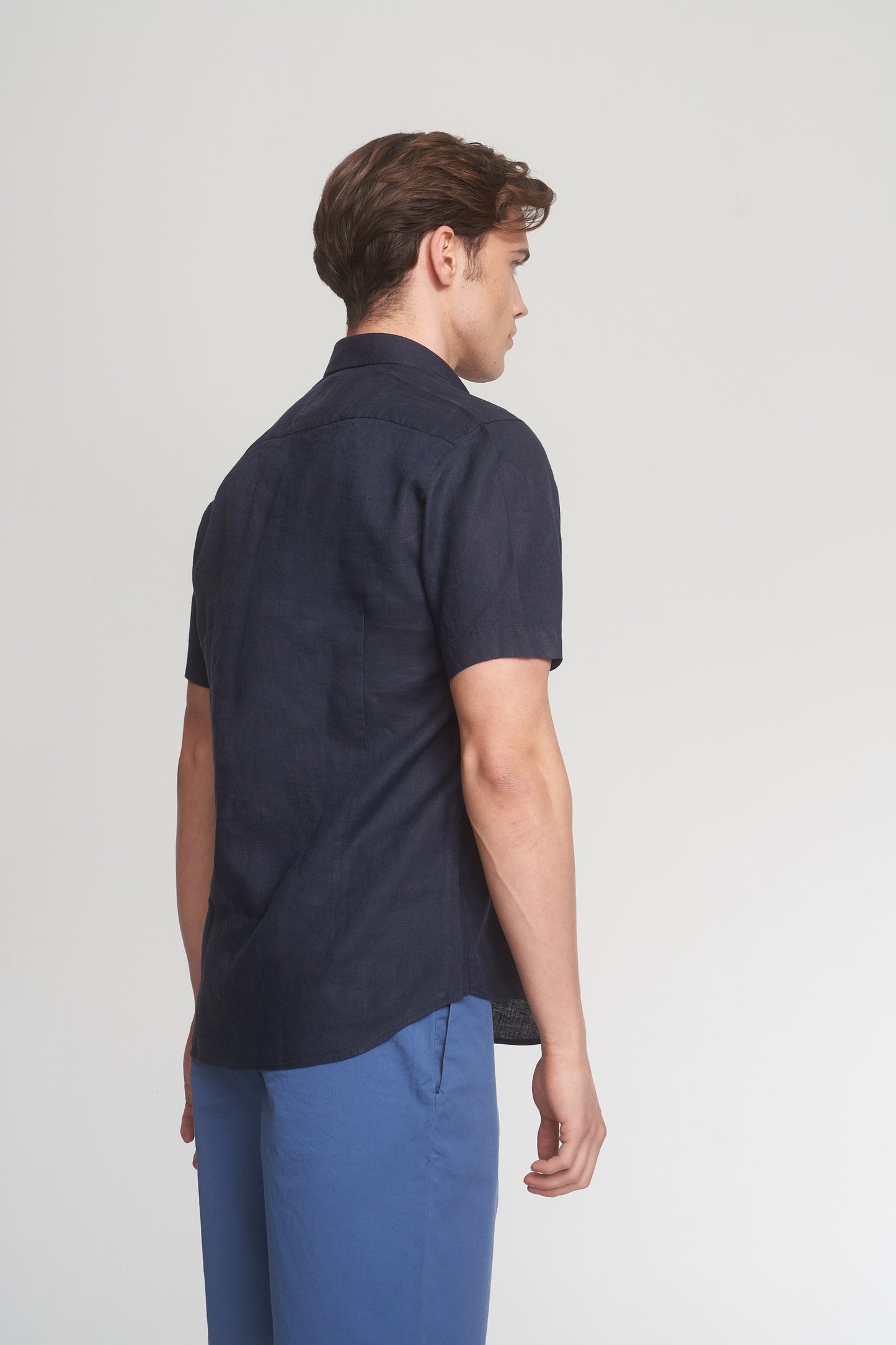 Dark Navy Short Sleeve Linen Shirt