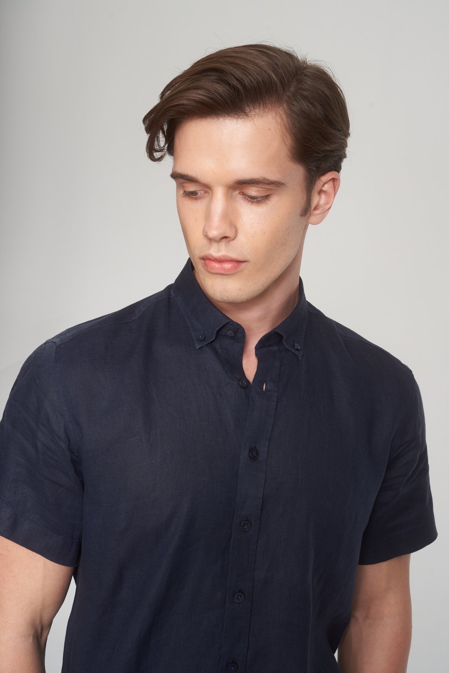 Dark Navy Short Sleeve Linen Shirt