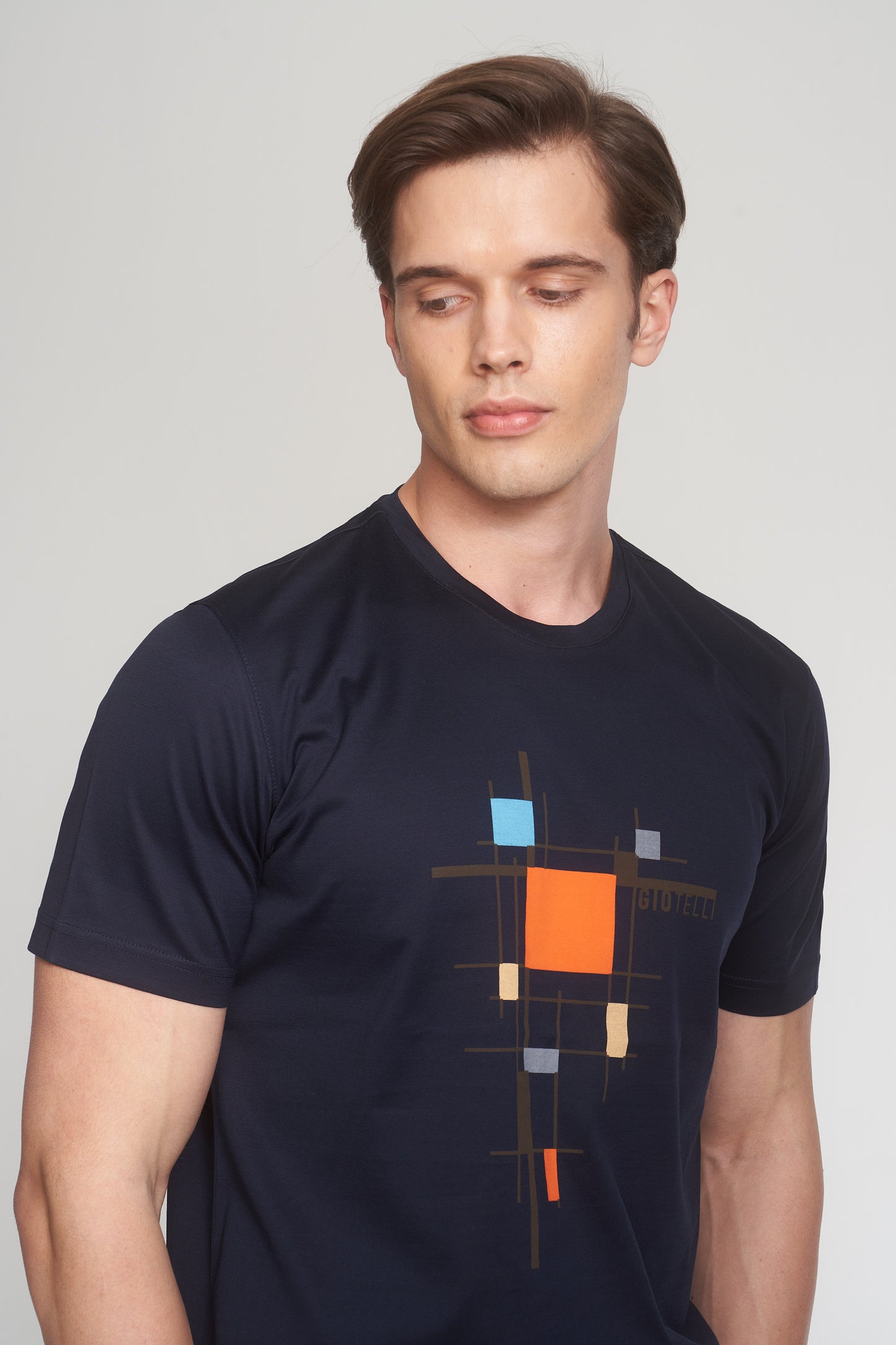Navy Mercerized Cotton Graphic T-Shirt