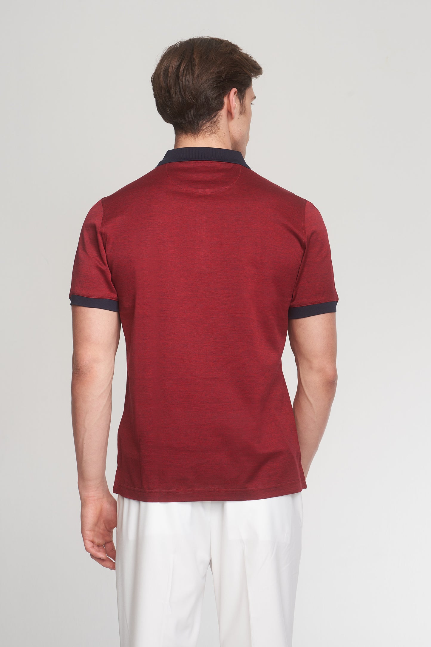 Navy - Red Mercerized Cotton Two Tone Zip-Up Polo T-Shirt