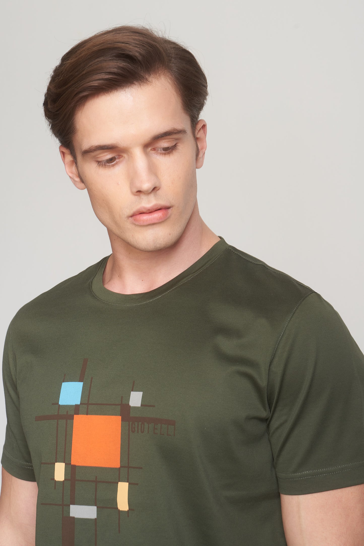 Khaki Mercerized Cotton Graphic T-Shirt