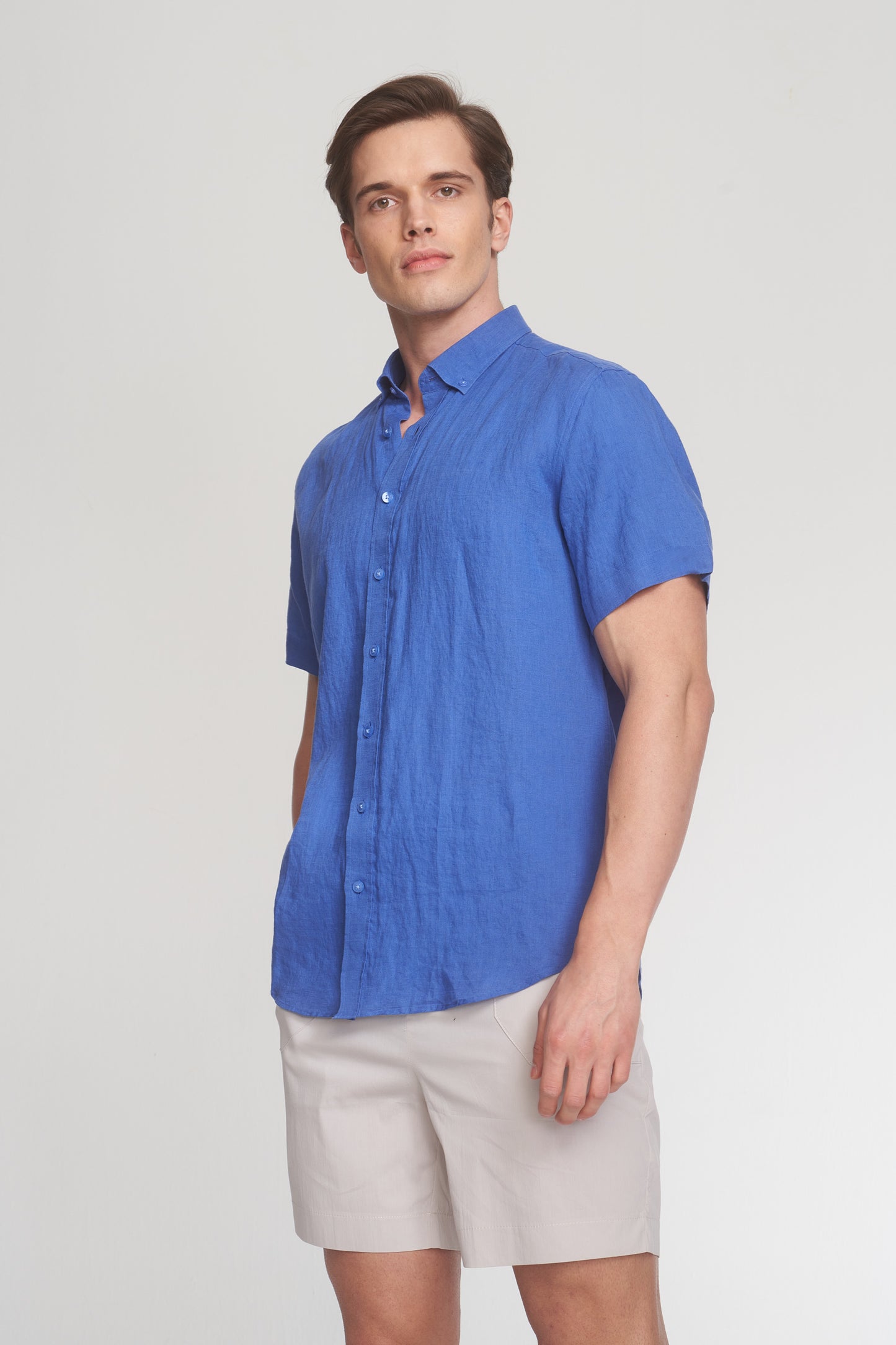 Light Navy Short Sleeve Linen Shirt