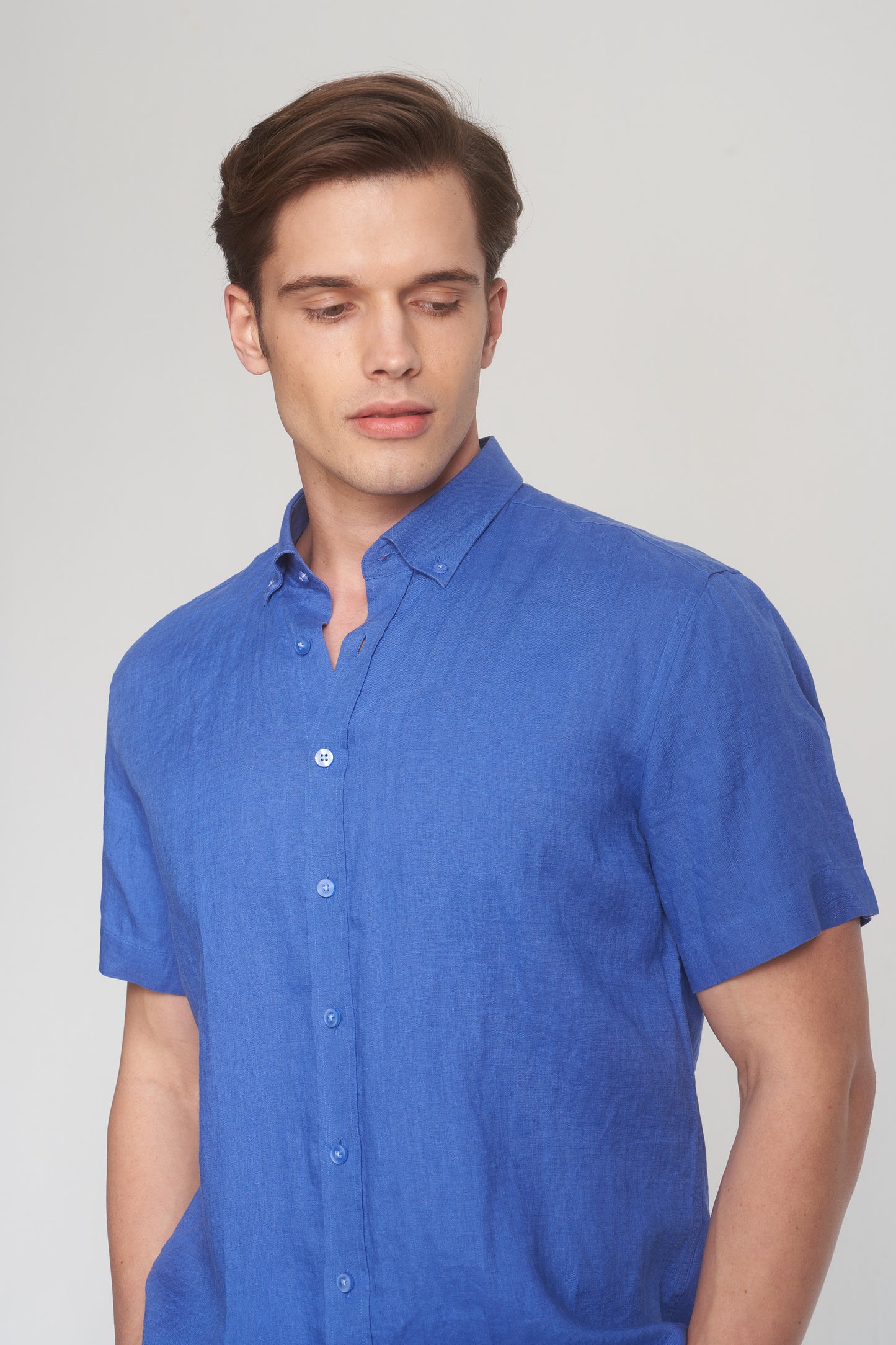 Light Navy Short Sleeve Linen Shirt
