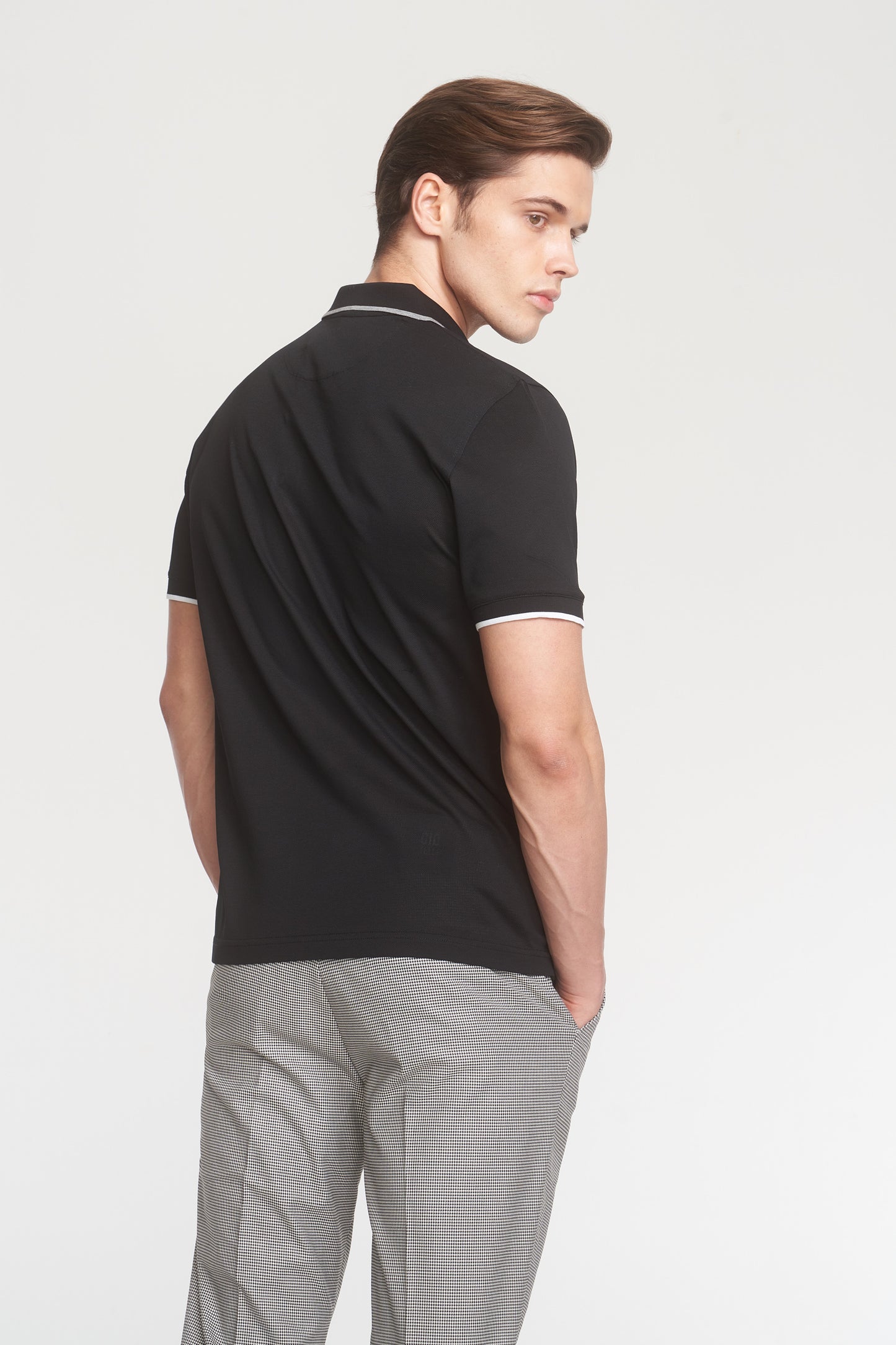 Black Mercerized Cotton Buttoned Polo T-Shirt