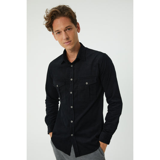 Black Cotton Corduroy Shirt